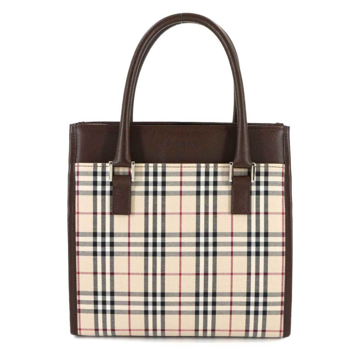 Burberry Beige Brown Canvas Leather Handbag (Pre-Owned)