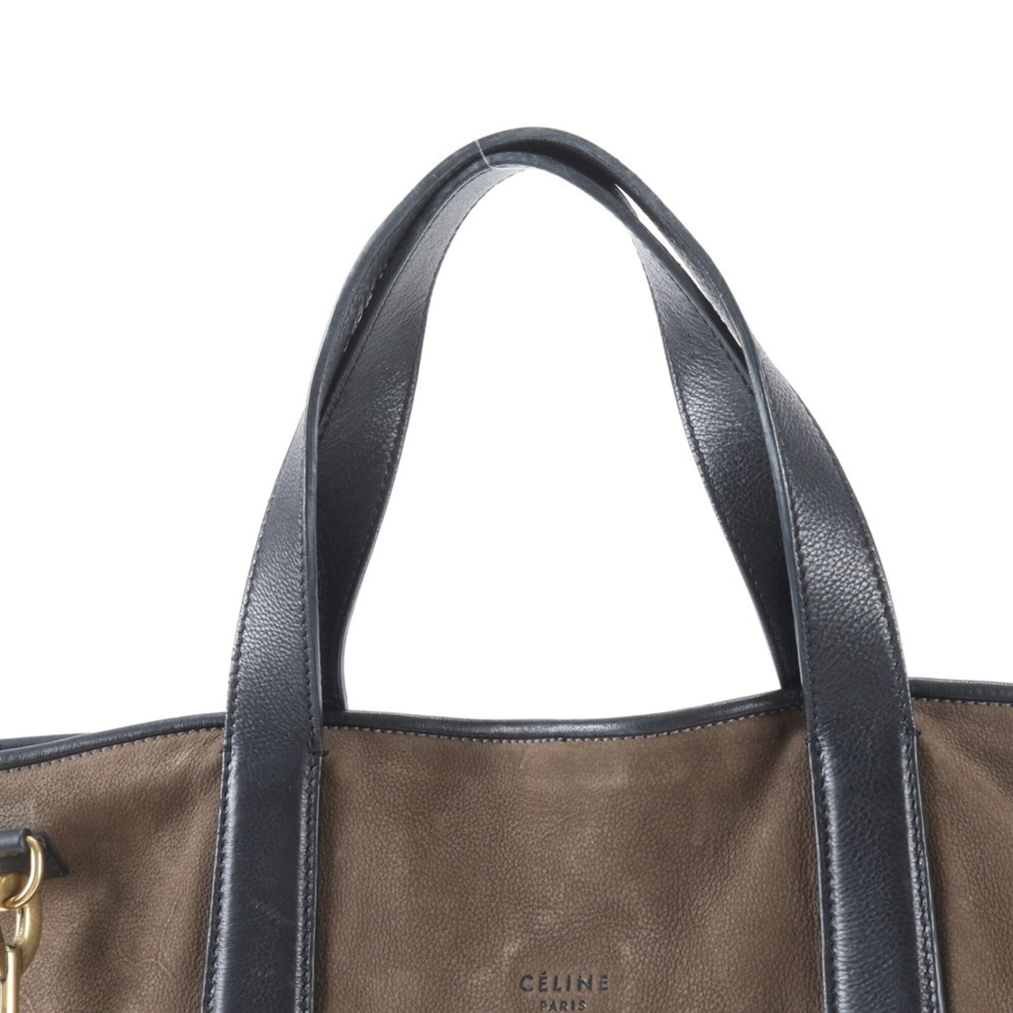 Celine Black Khaki Leather Shoulder Bag Tote Bag (Pre-Owned)