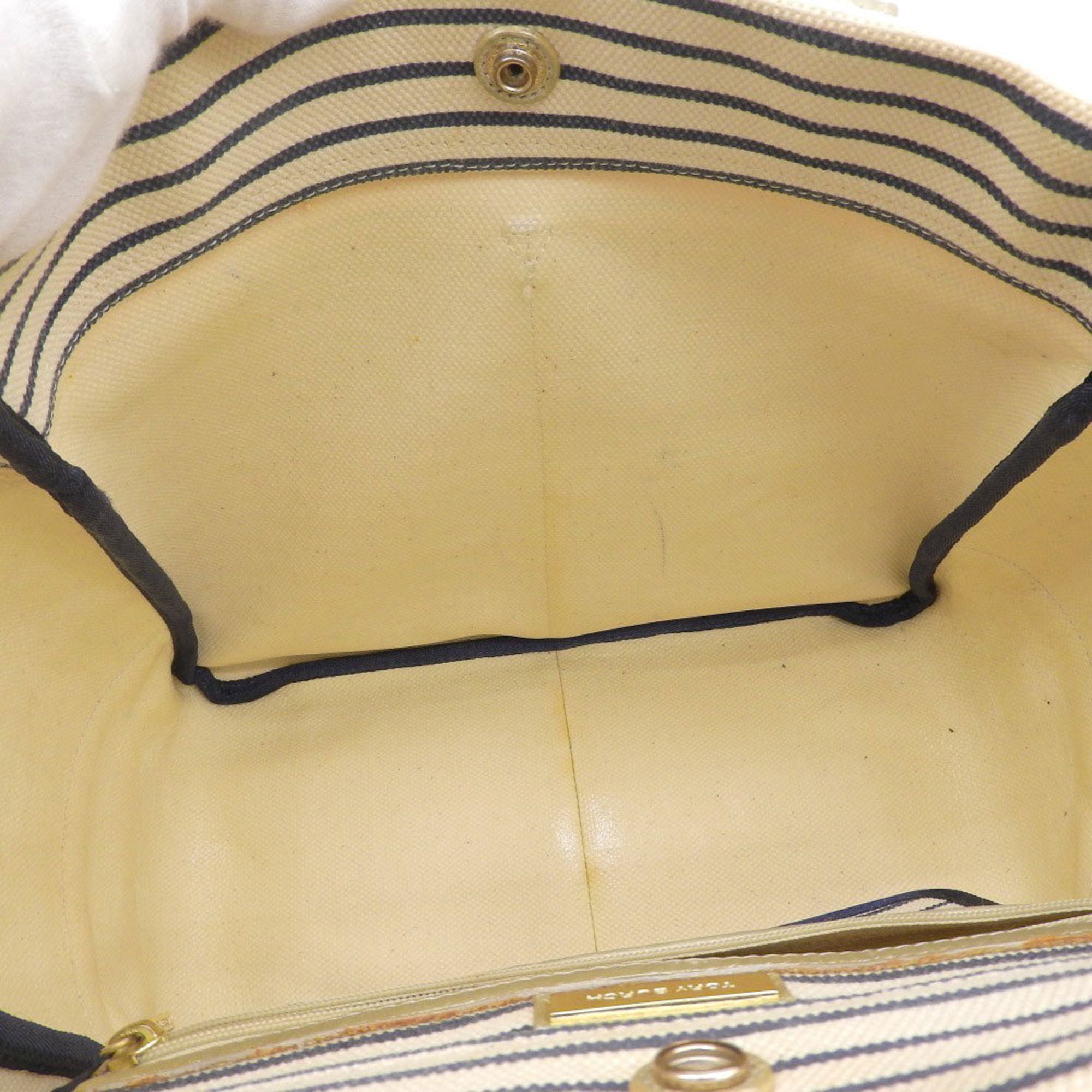 Tory Burch Navy White Canvas Handbag Tote Bag (Pre-Owned)