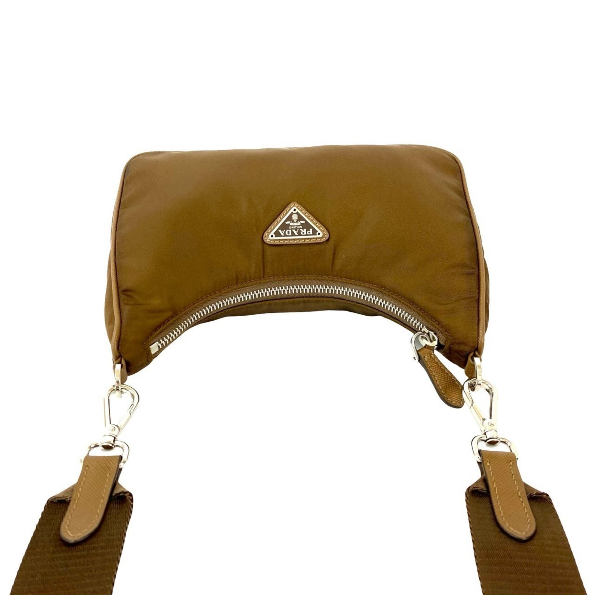 Prada Brown Nylon Leather Pochette Pouch Shoulder Bag (Pre-Owned)