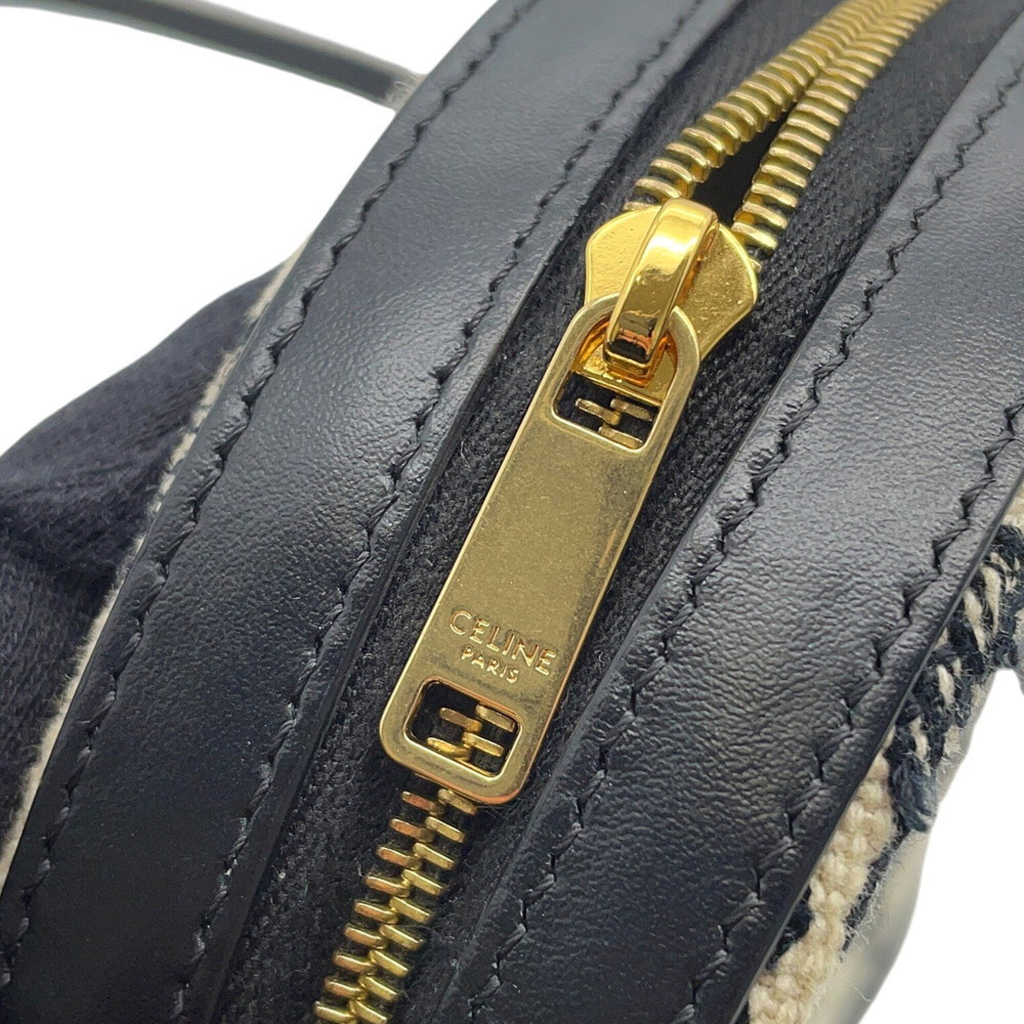 Celine Black Ivory Canvas Leather Shoulder Bag (Pre-Owned)