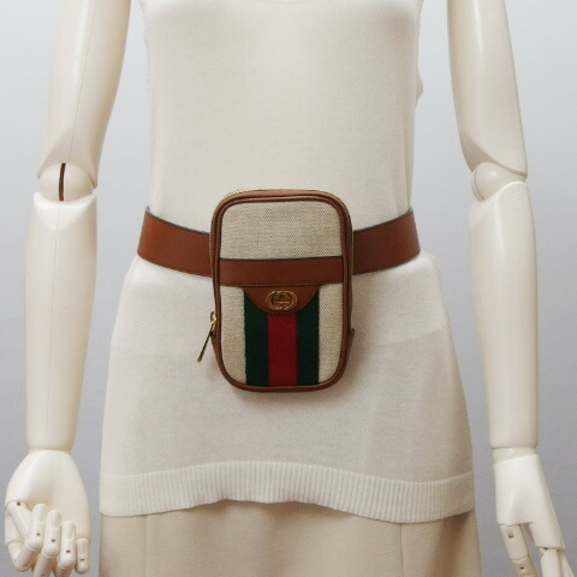 Gucci Beige Brown Canvas Leather Fanny Pack (Pre-Owned)