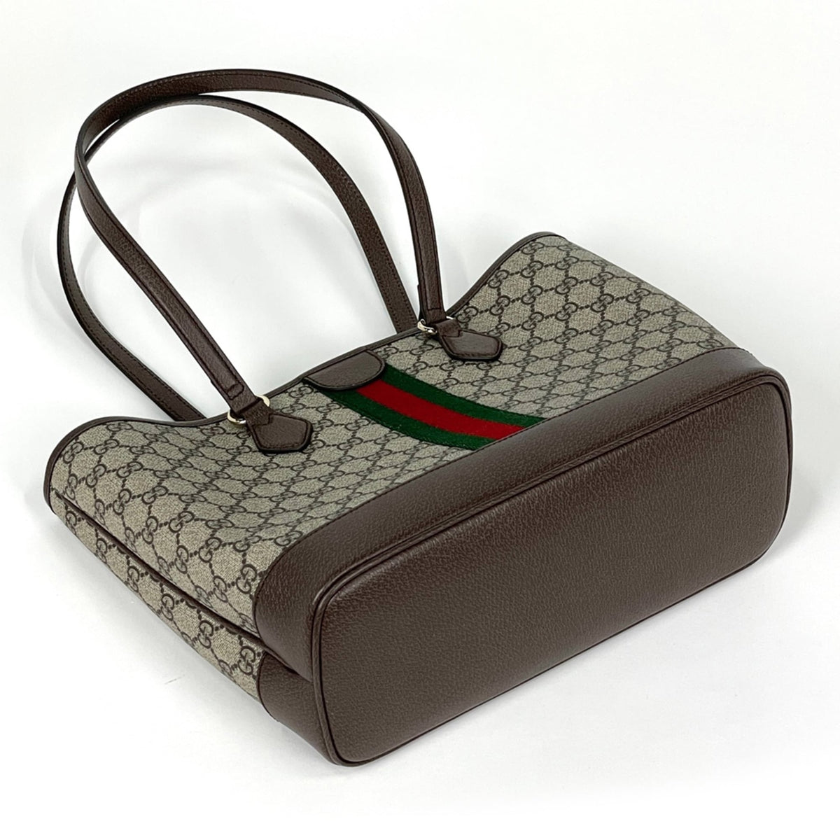 Gucci Beige Brown Coated Canvas Leather Tote Bag (Pre-Owned)
