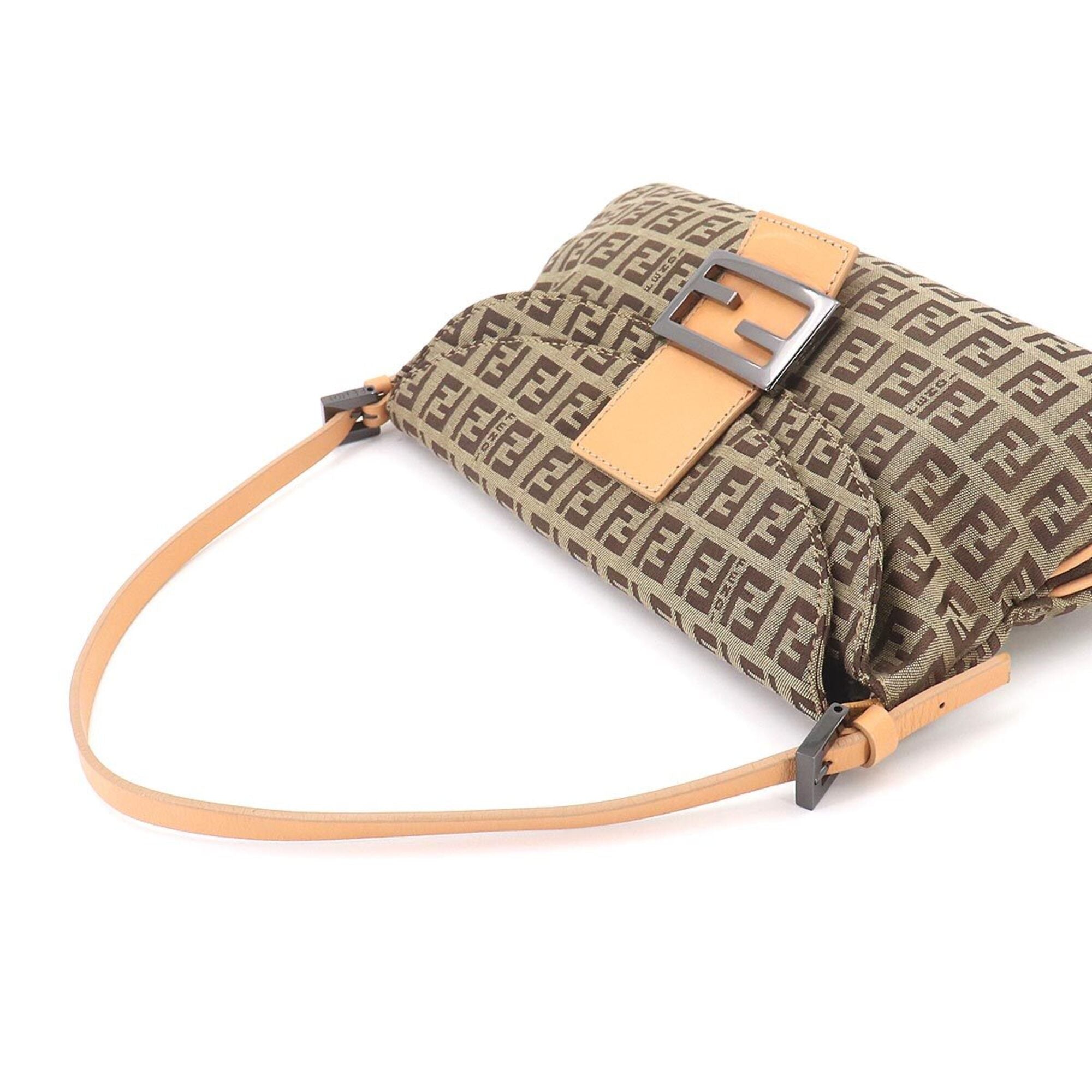 Fendi Beige Brown Canvas Leather Handbag Shoulder Bag (Pre-Owned)