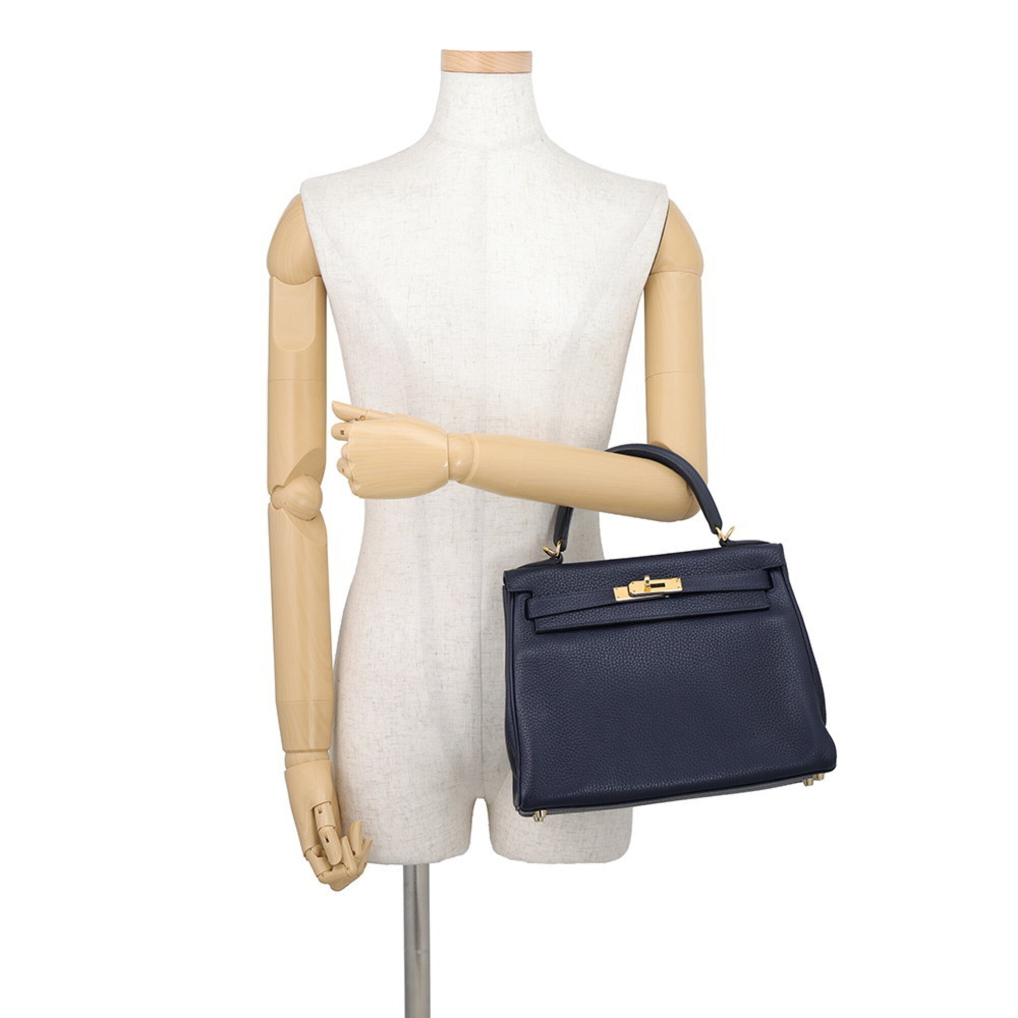 Hermes Kelly Blue Nuit Taurillon Clemence Leather Handbag (Pre-Owned)