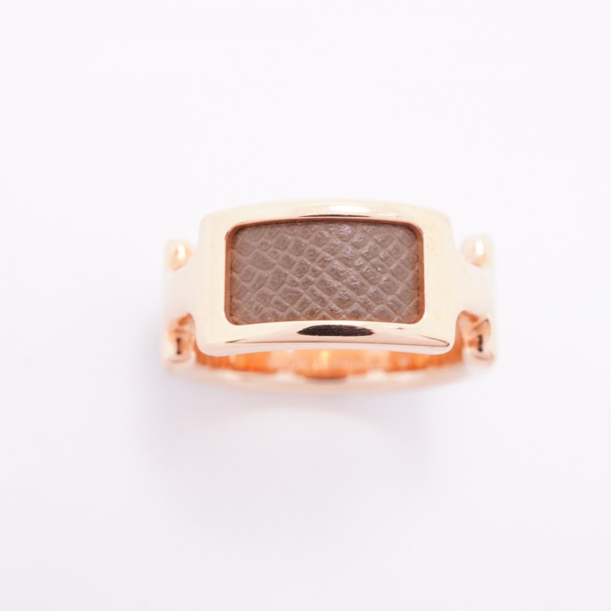 Hermes Pink Gold Brown Gold Plating Leather Band Ring (Pre-Owned)