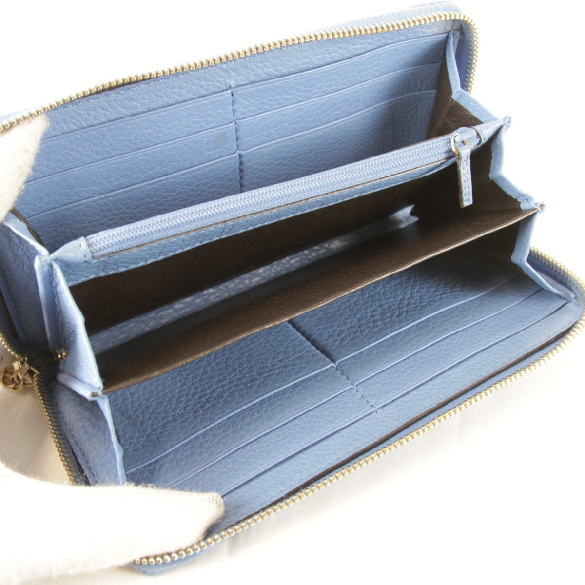 Gucci Blue Canvas Leather Long Wallet (Bi-Fold) (Pre-Owned)