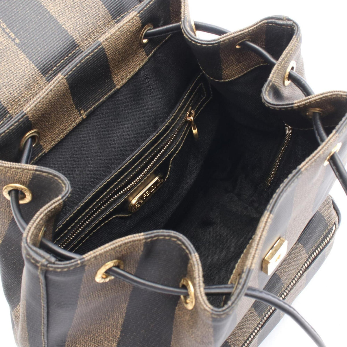 Fendi Black Brown Coated Canvas Leather Backpack Handbag (Pre-Owned)