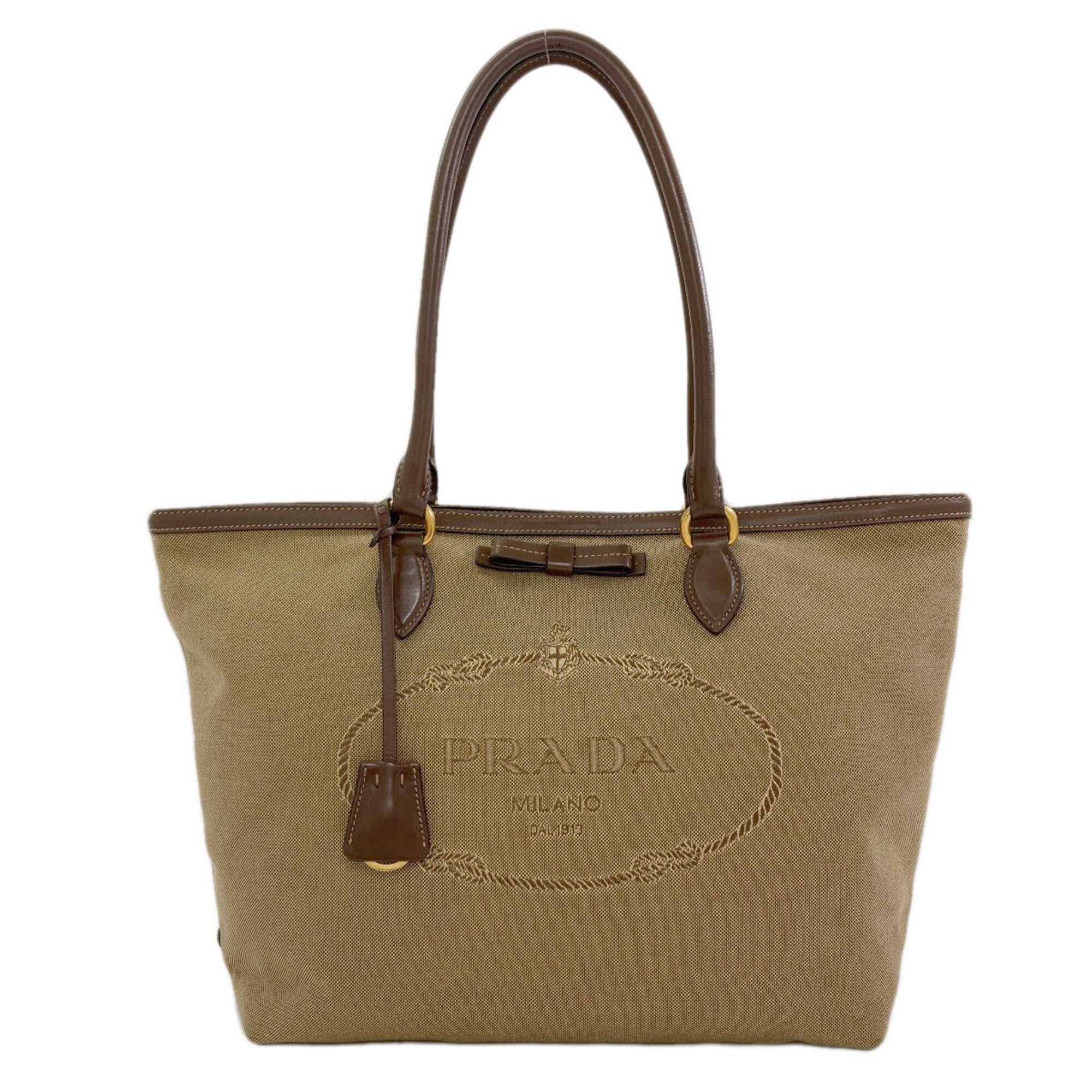 Prada Brown Canvas Leather Tote Bag (Pre-Owned)