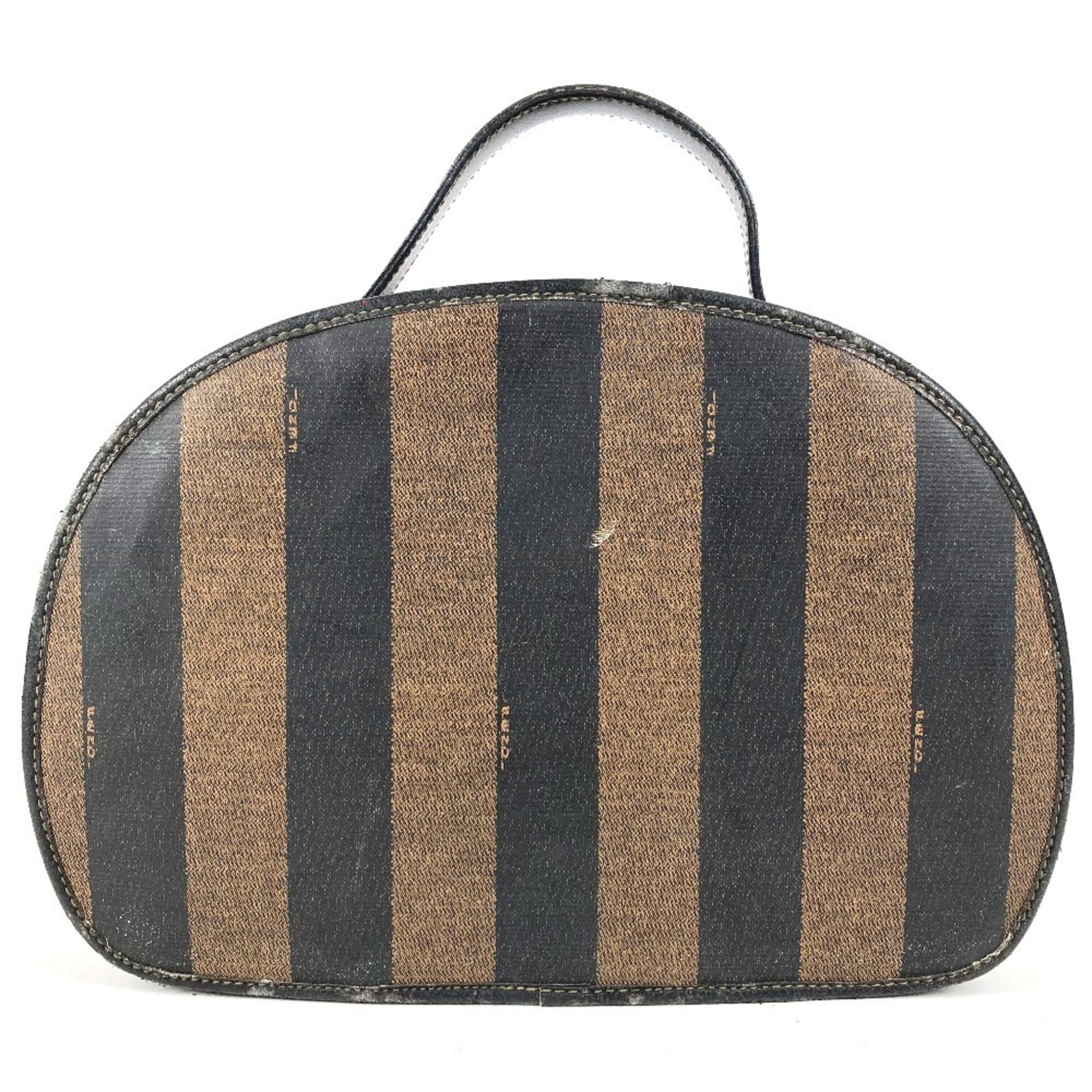 Fendi Pequin Black Khaki Pvc Leather Handbag Vanity Bag (Pre-Owned)