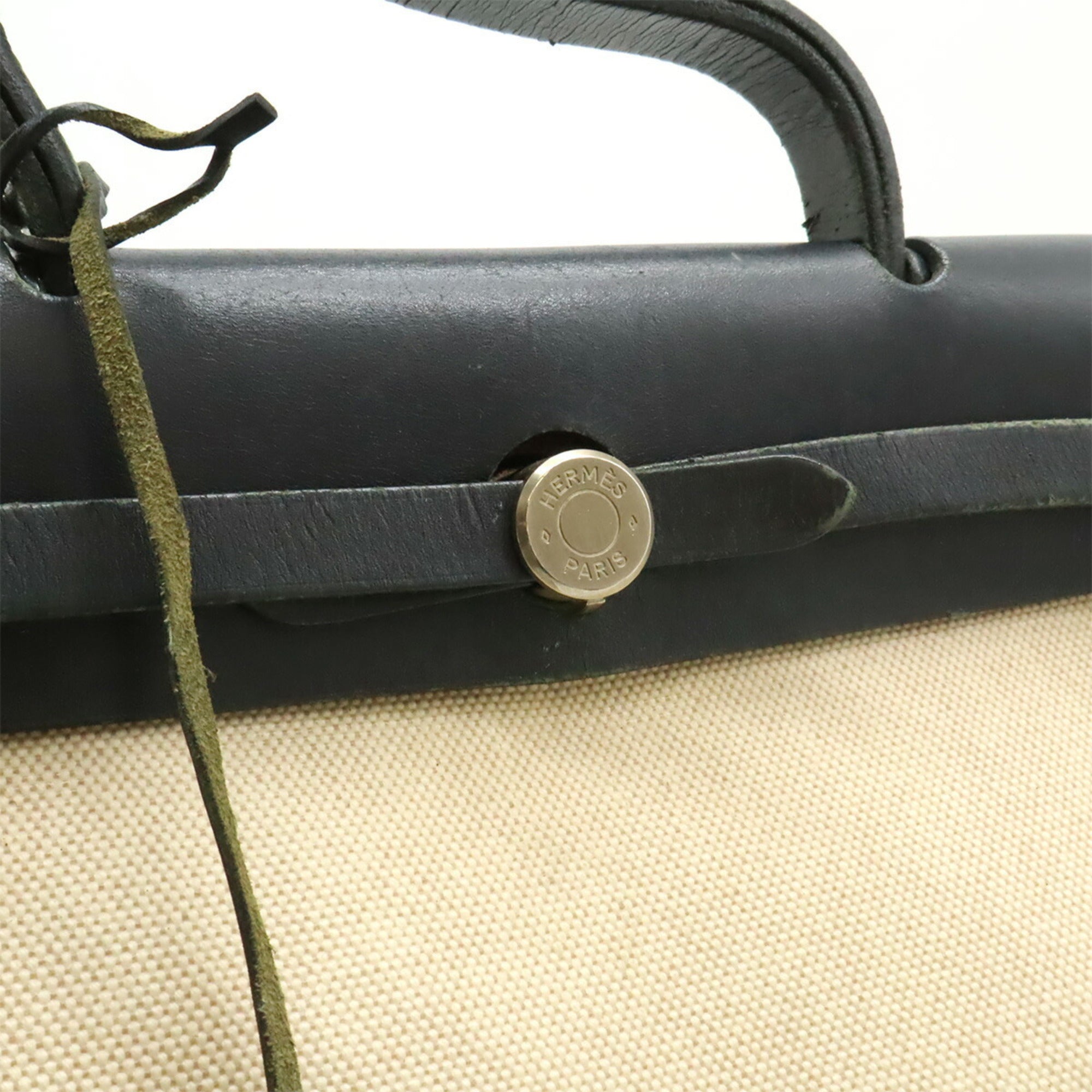 Hermes Her Bag Black Natural Toile H Toile Officier Leather Handbag Shoulder Bag (Pre-Owned)