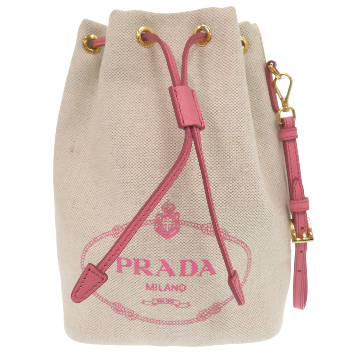 Prada Beige Pink Canvas Handbag Pouch (Pre-Owned)