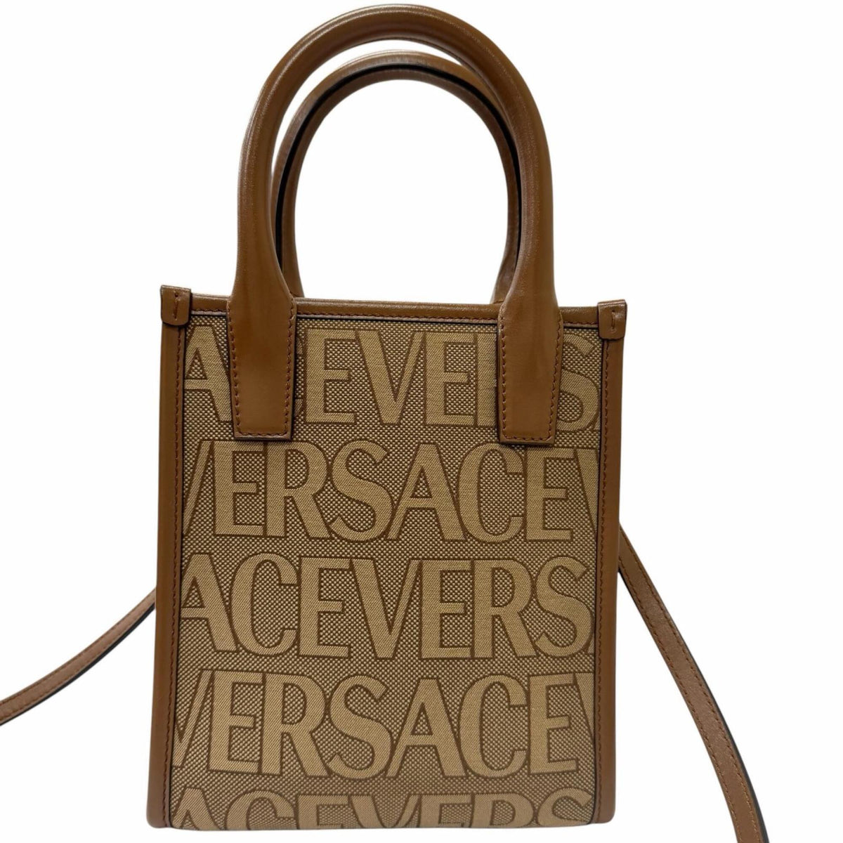 Versace Beige Brown Canvas Leather Handbag Shoulder Bag (Pre-Owned)