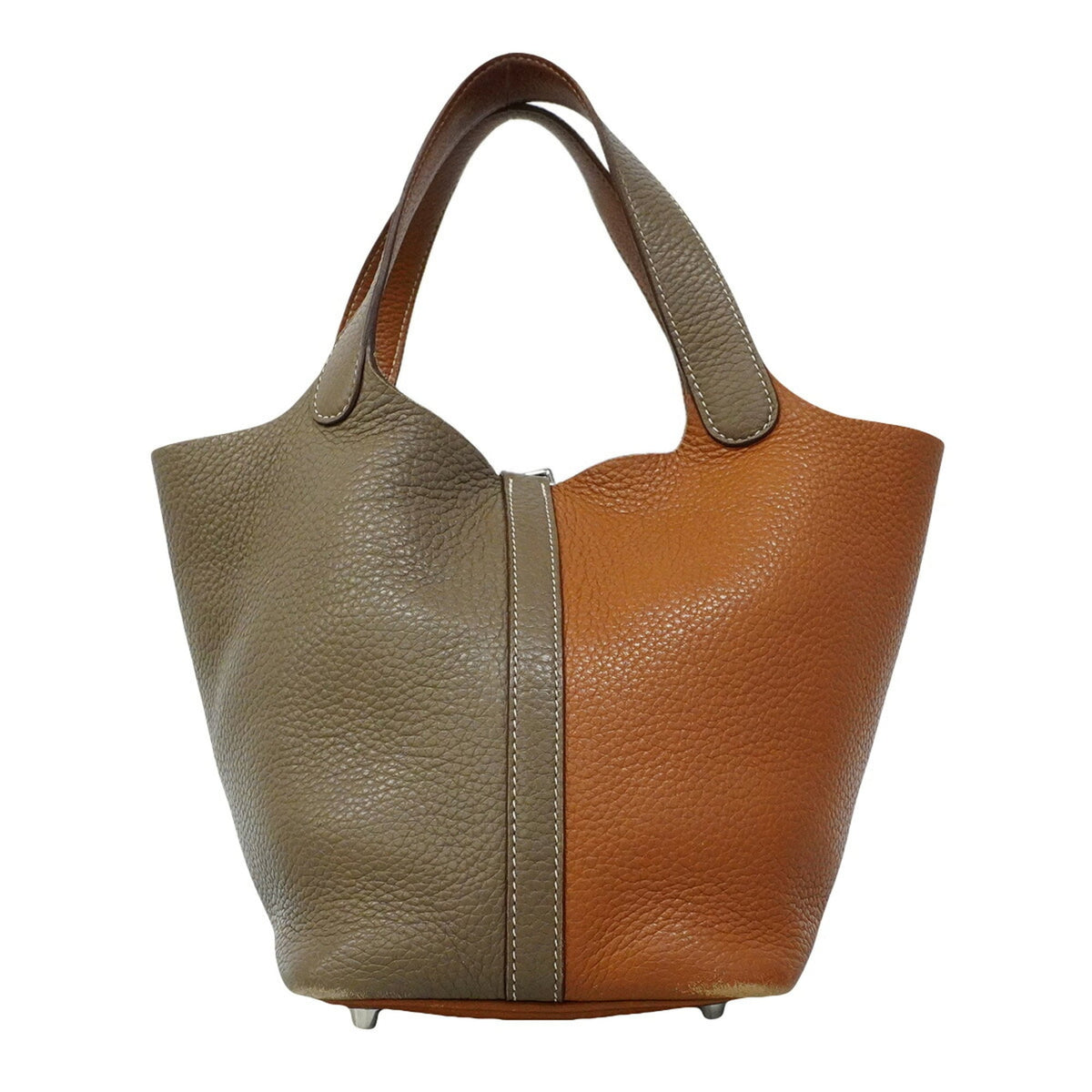 Hermes Etoupe Gray Gold Taurillon Clemence Leather Handbag (Pre-Owned)