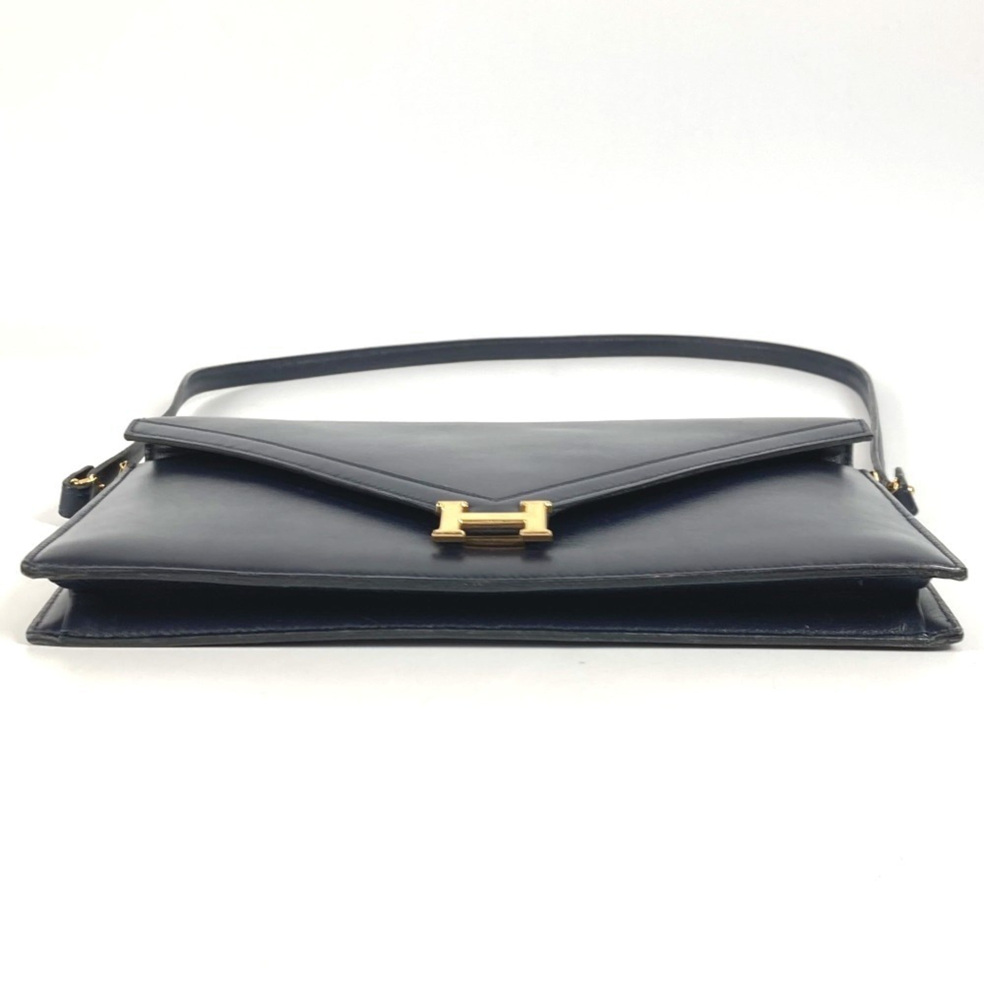 Hermes Navy Box Calf Leather Clutch Bag Shoulder Bag (Pre-Owned)