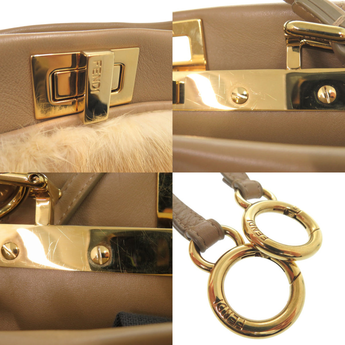 Fendi Beige Leather Fur Handbag (Pre-Owned)
