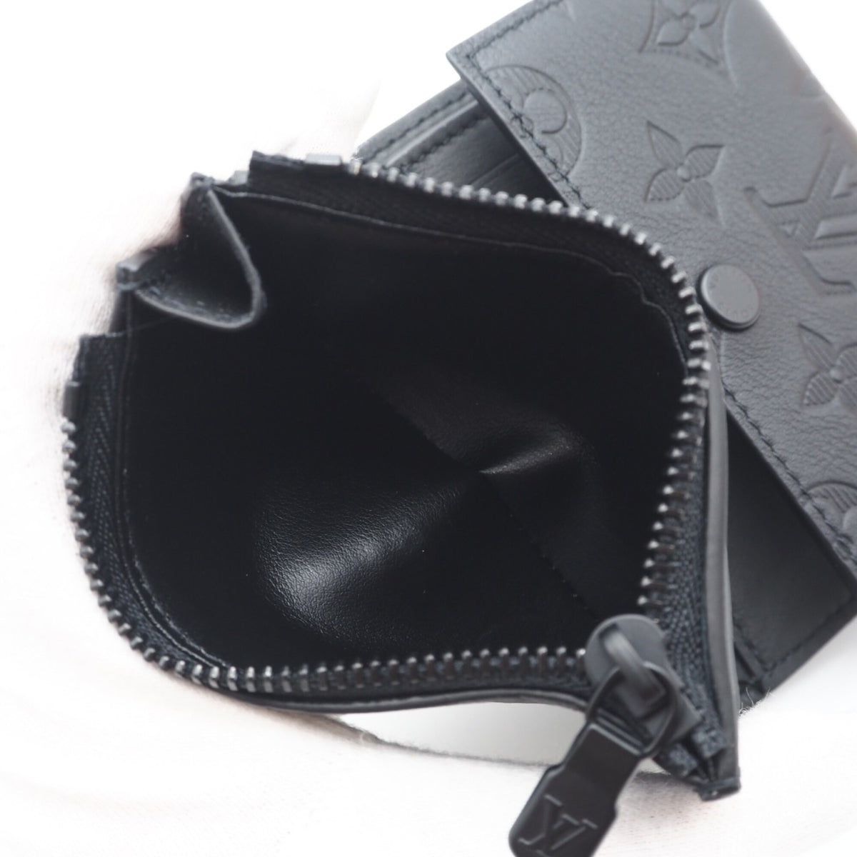 Louis Vuitton Monogram Shadow Black Leather Wallet (Tri-Fold) (Pre-Owned)