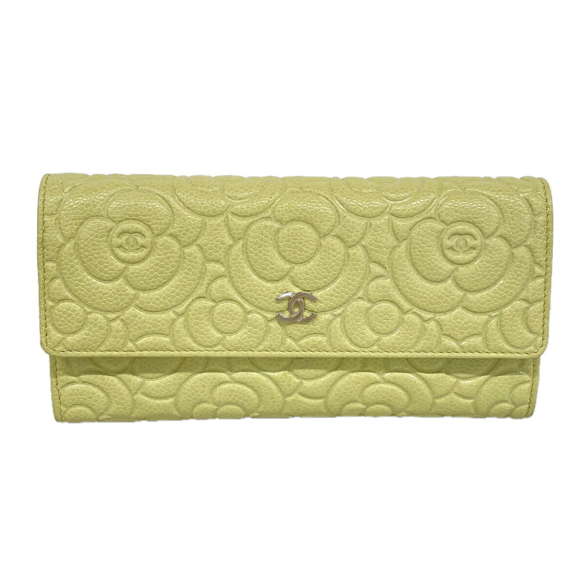 Chanel Green Grained Calfskin Long Wallet (Bi-Fold) (Pre-Owned)