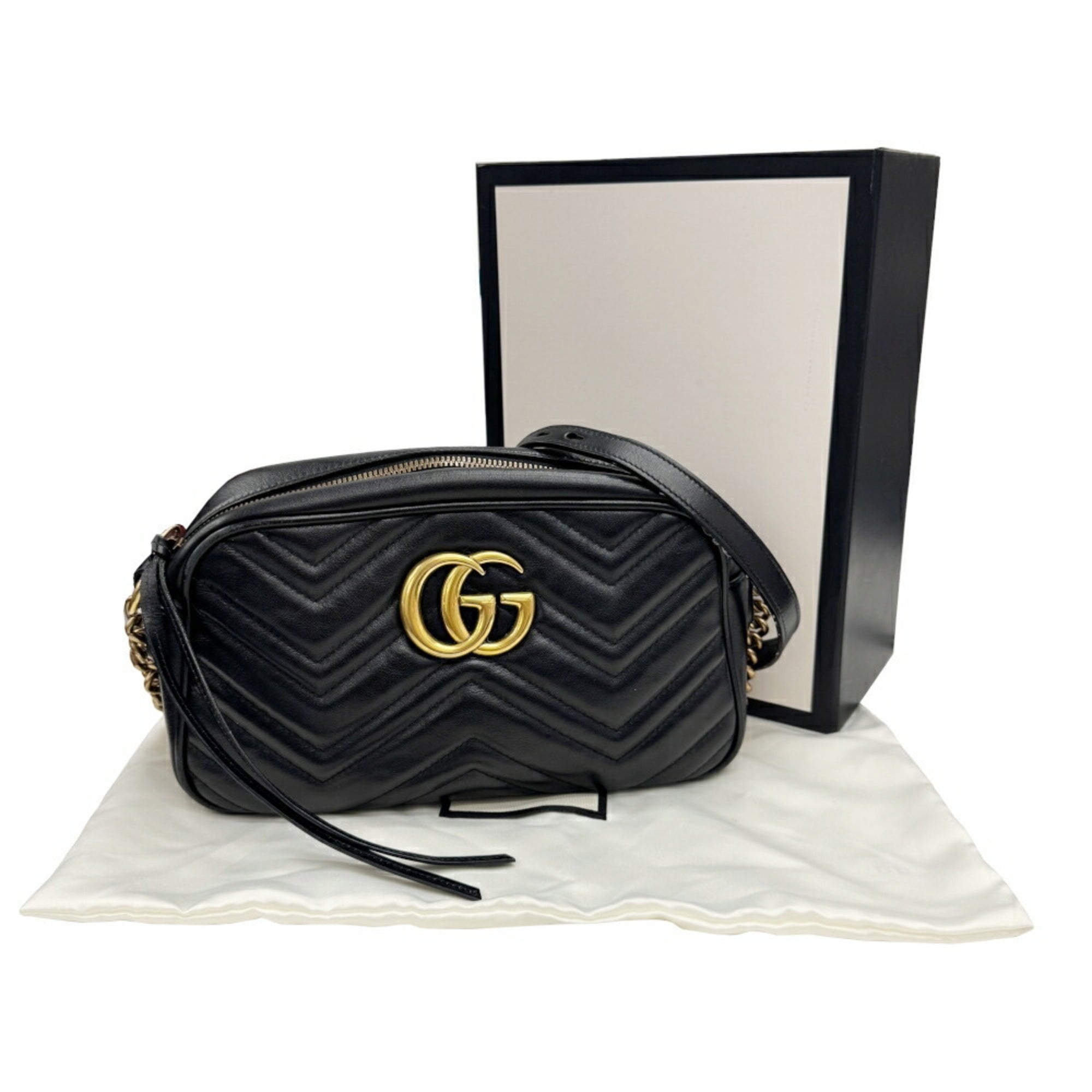 Gucci Gg Marmont Black Leather Shoulder Bag (Pre-Owned)