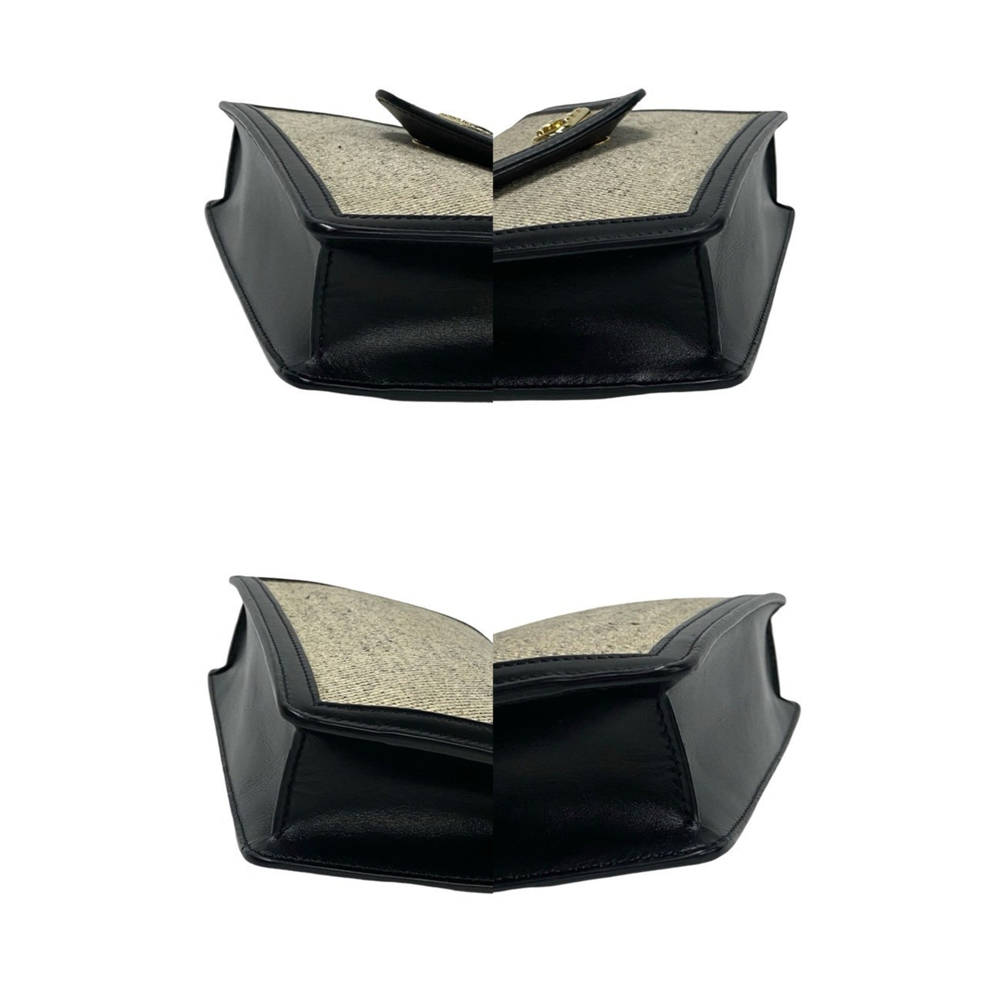 Celine Black Ivory Canvas Leather Pochette Shoulder Bag (Pre-Owned)