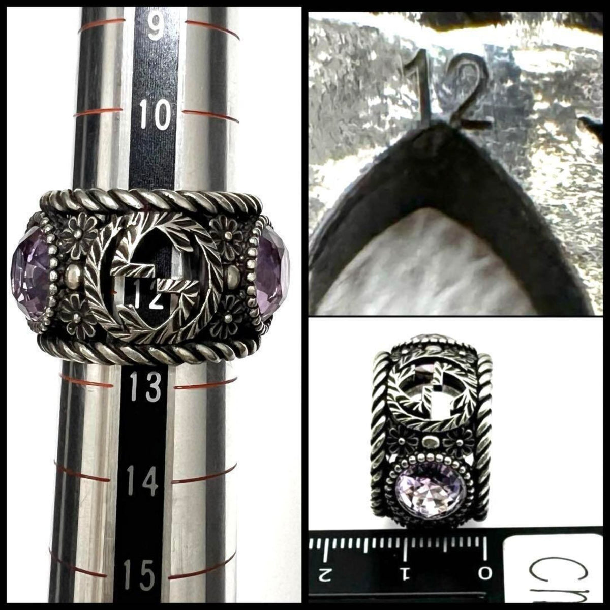 Gucci Silver Rhinestone Silver 925 Band Ring (Pre-Owned)