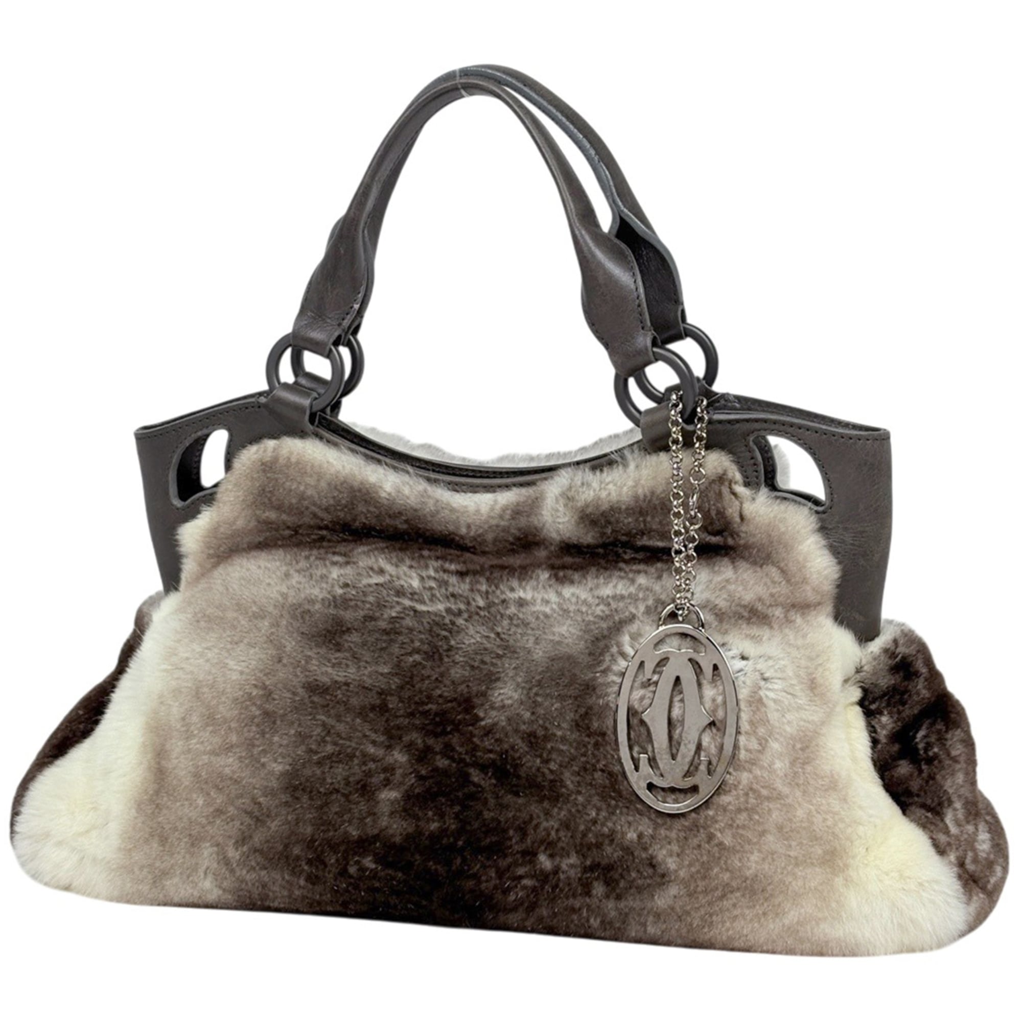Cartier Grayish Fur Leather Handbag (Pre-Owned)