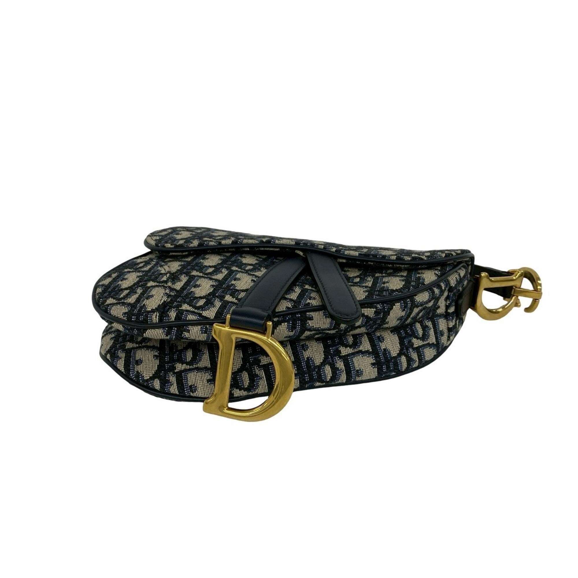 Christian Dior Navy Canvas Leather Handbag Saddle Bag Shoulder Bag (Pre-Owned)