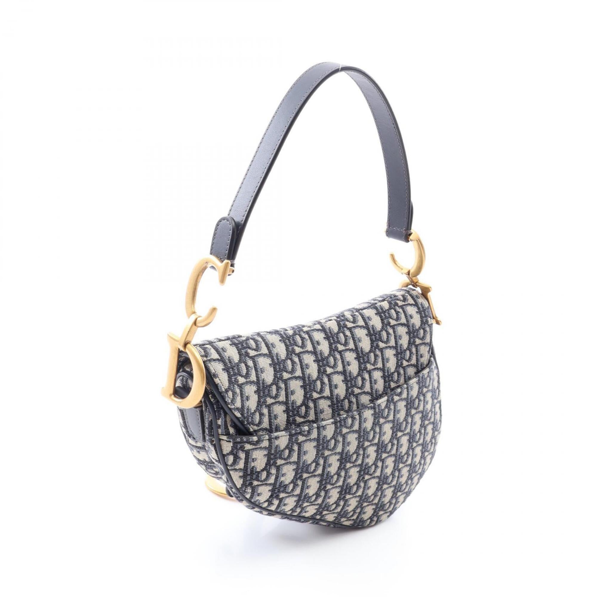 Christian Dior Beige Navy Canvas Handbag Saddle Bag (Pre-Owned)