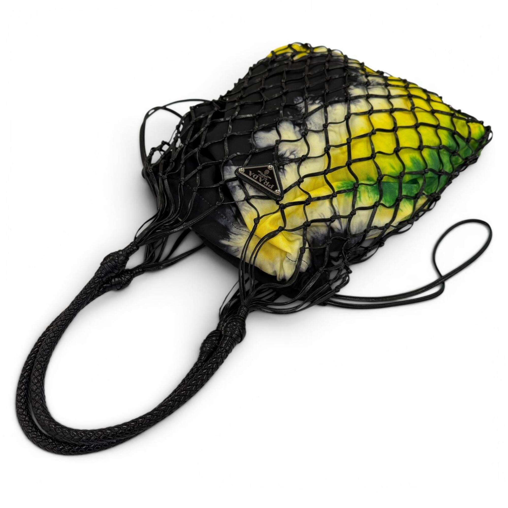 Prada Black Yellow Nylon Leather Handbag Tote Bag (Pre-Owned)