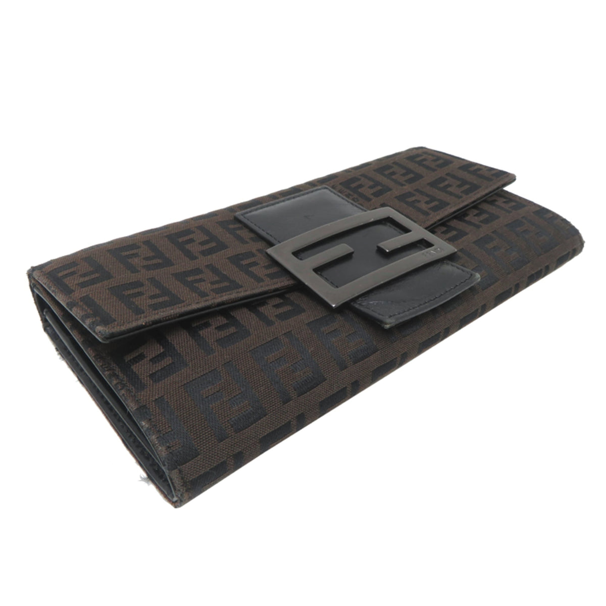 Fendi Brown Canvas Leather Long Wallet (Bi-Fold) (Pre-Owned)