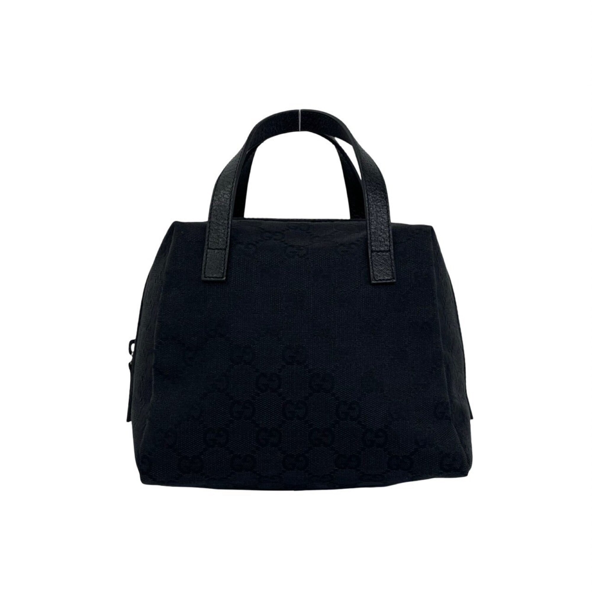 Gucci Black Canvas Leather Boston Bag Handbag Tote Bag (Pre-Owned)