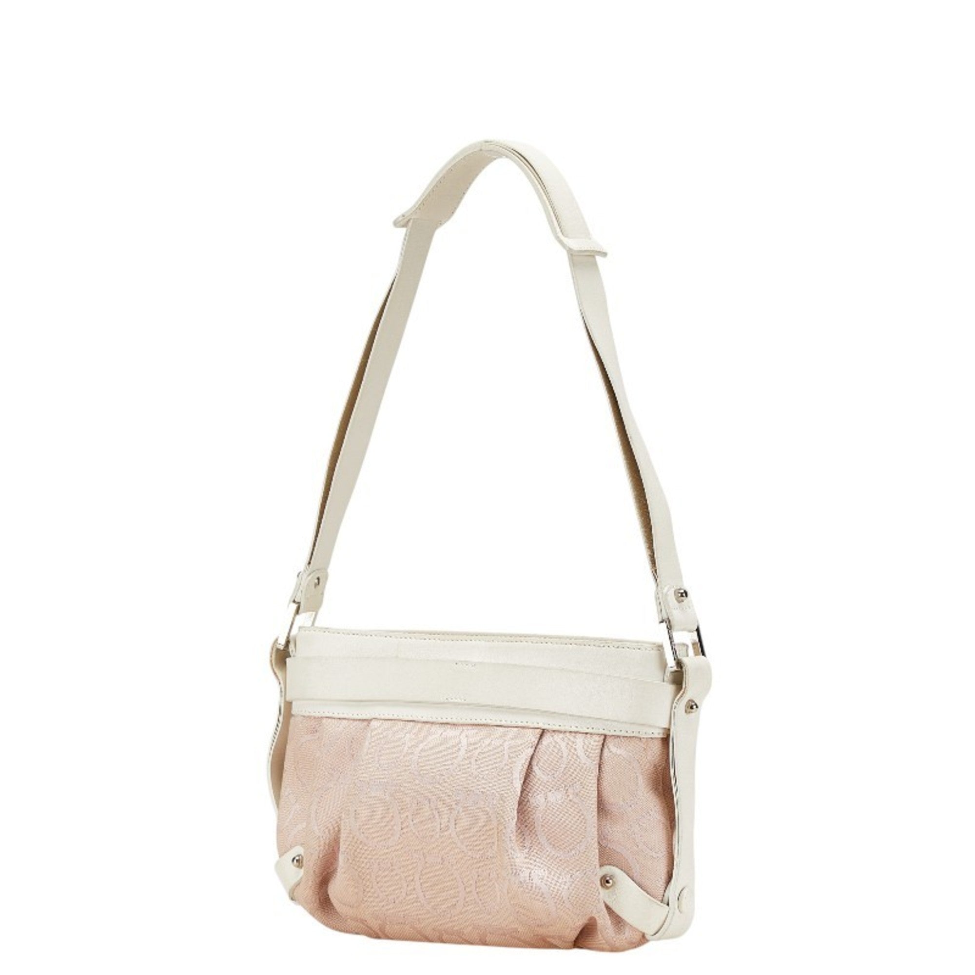 Salvatore Ferragamo Pink White Canvas Leather Shoulder Bag (Pre-Owned)