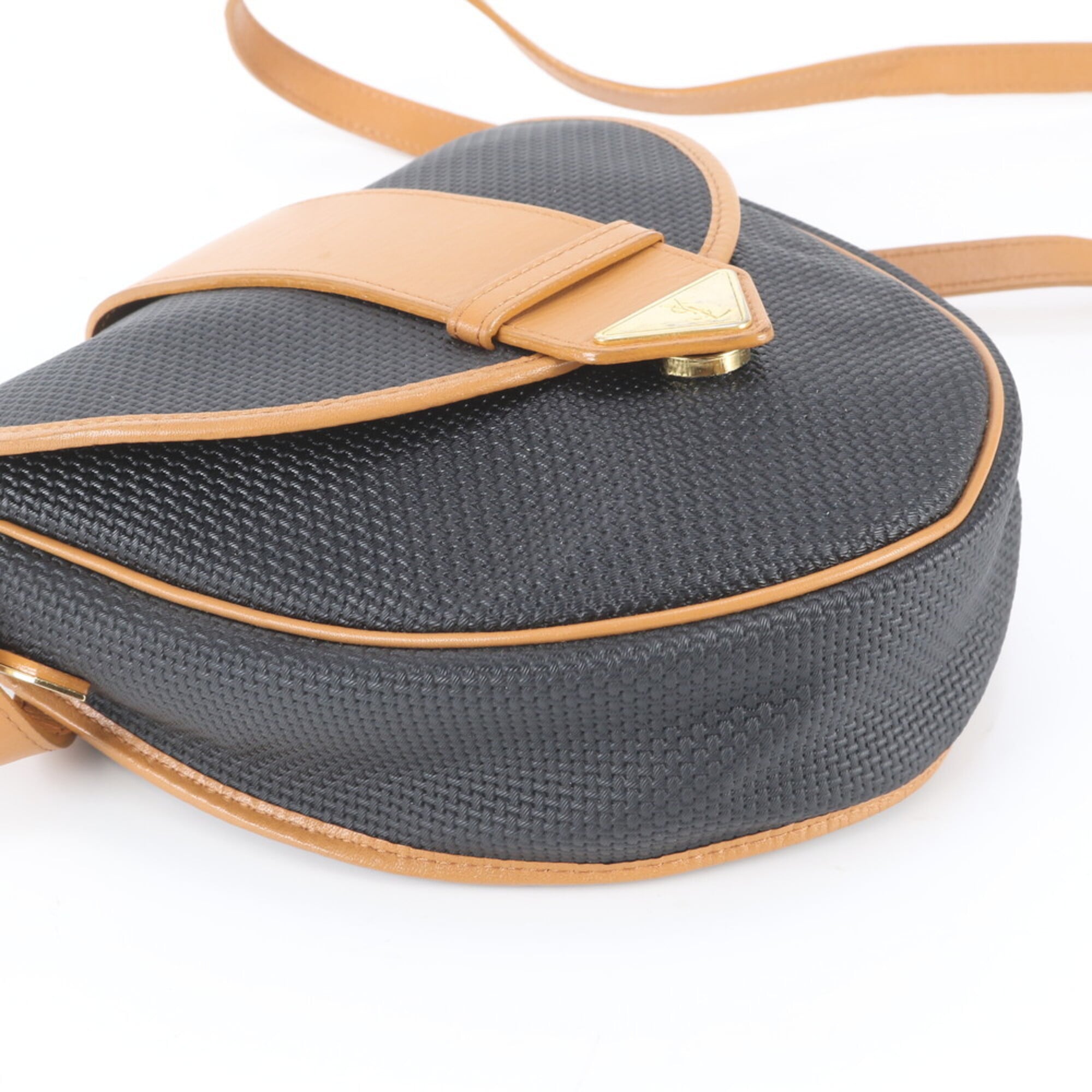 Yves Saint Laurent Beige Black Leather Nylon Crossbody Bag Shoulder Bag (Pre-Owned)