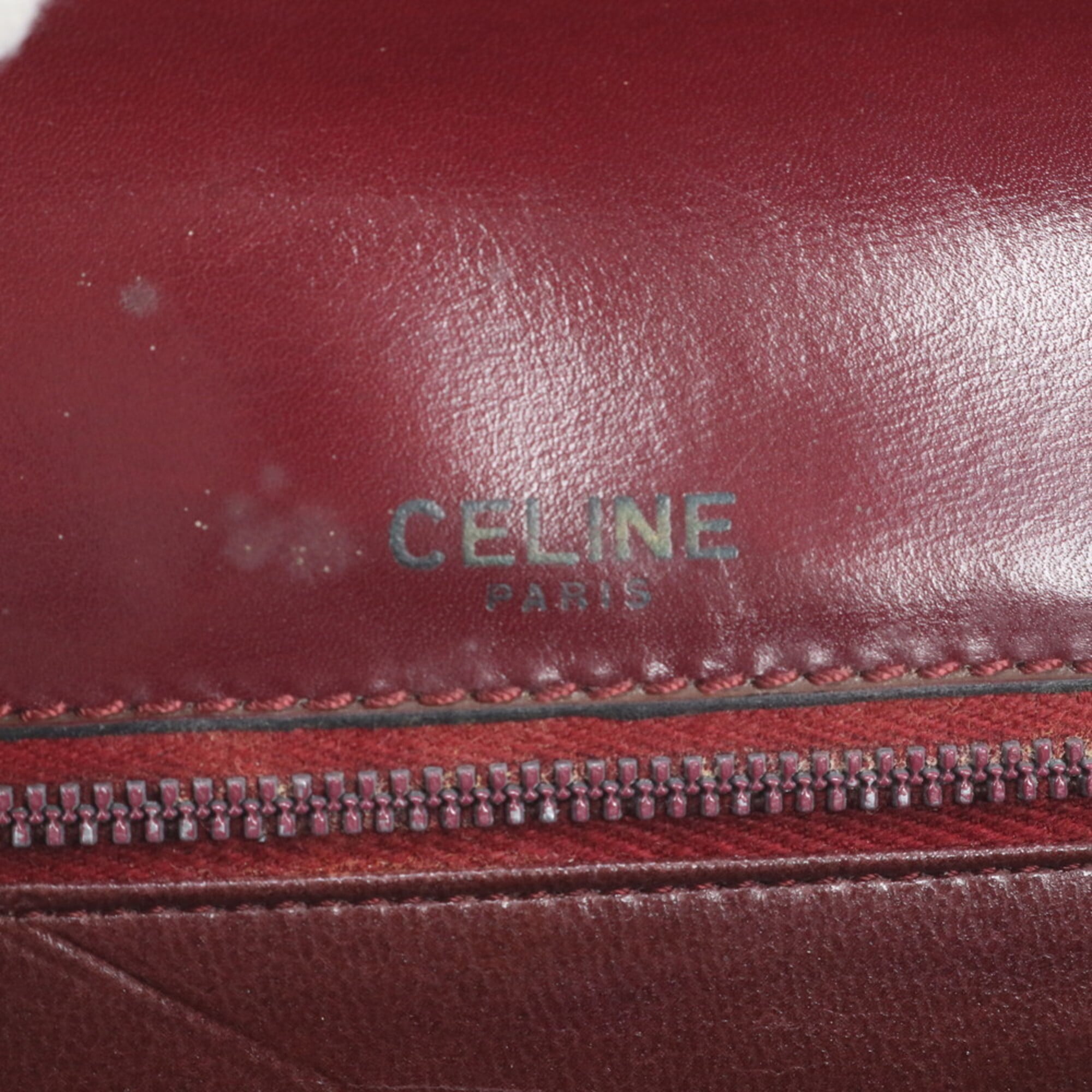 Celine Red Color Wine Leather Shoulder Bag (Pre-Owned)