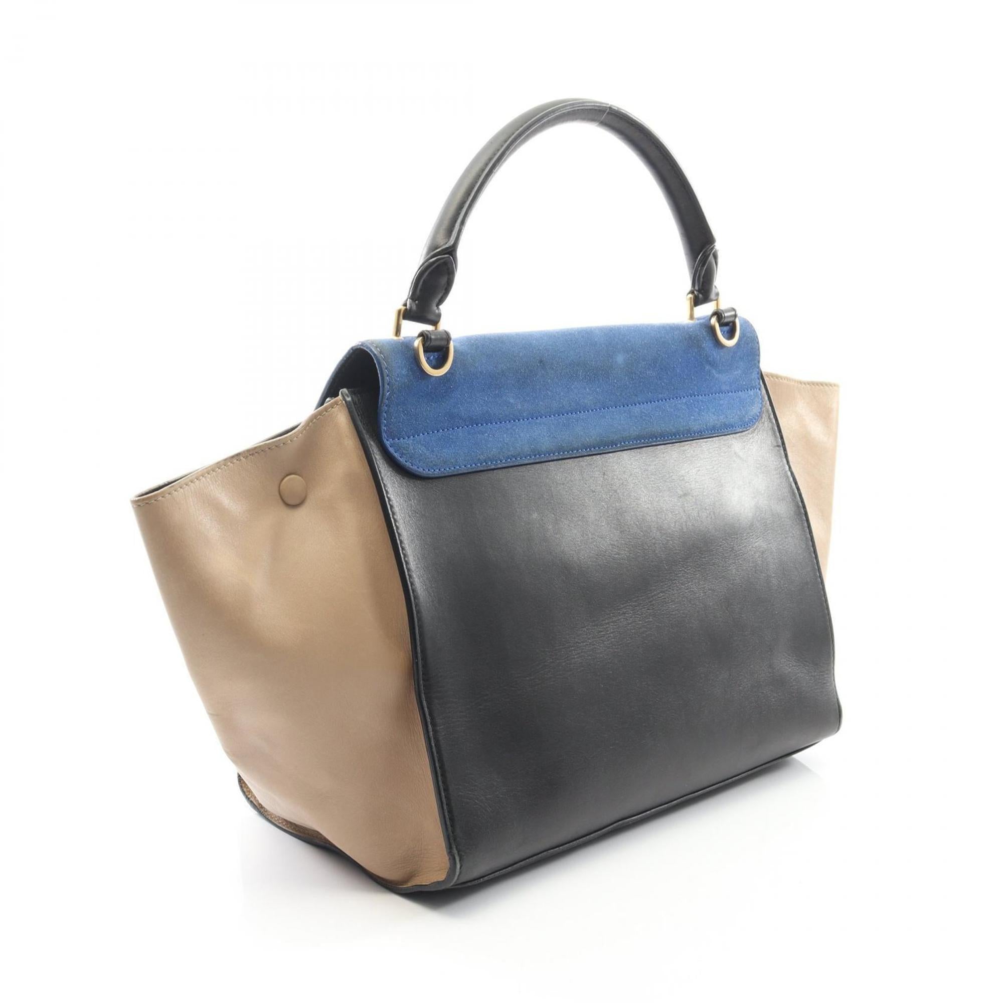 Celine Beige Black Blue Leather Handbag (Pre-Owned)