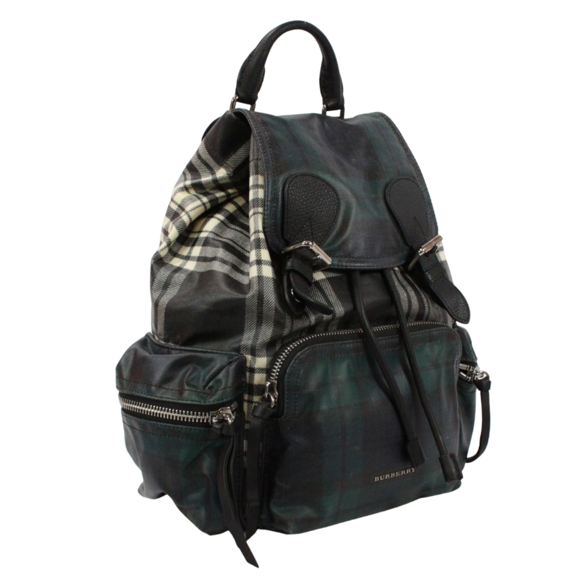 Burberry Black Green Cotton Canvas Backpack (Pre-Owned)