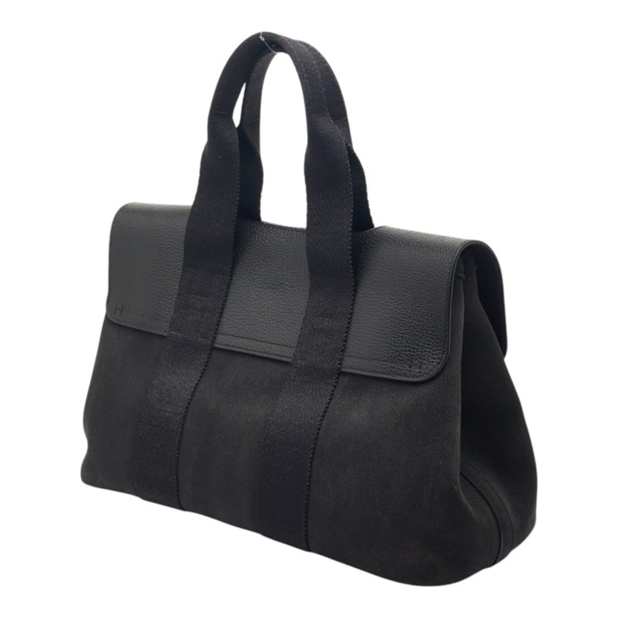 Hermes Black Toile Chevron Canvas Leather Handbag (Pre-Owned)