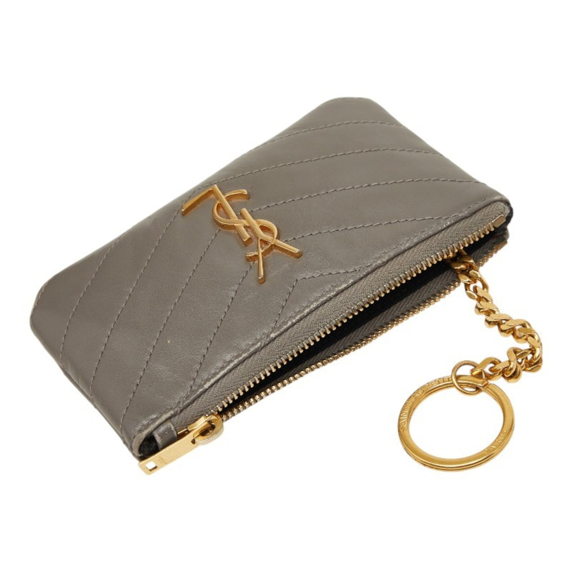 Saint Laurent Gray Leather Long Wallet (Bi-Fold) (Pre-Owned)