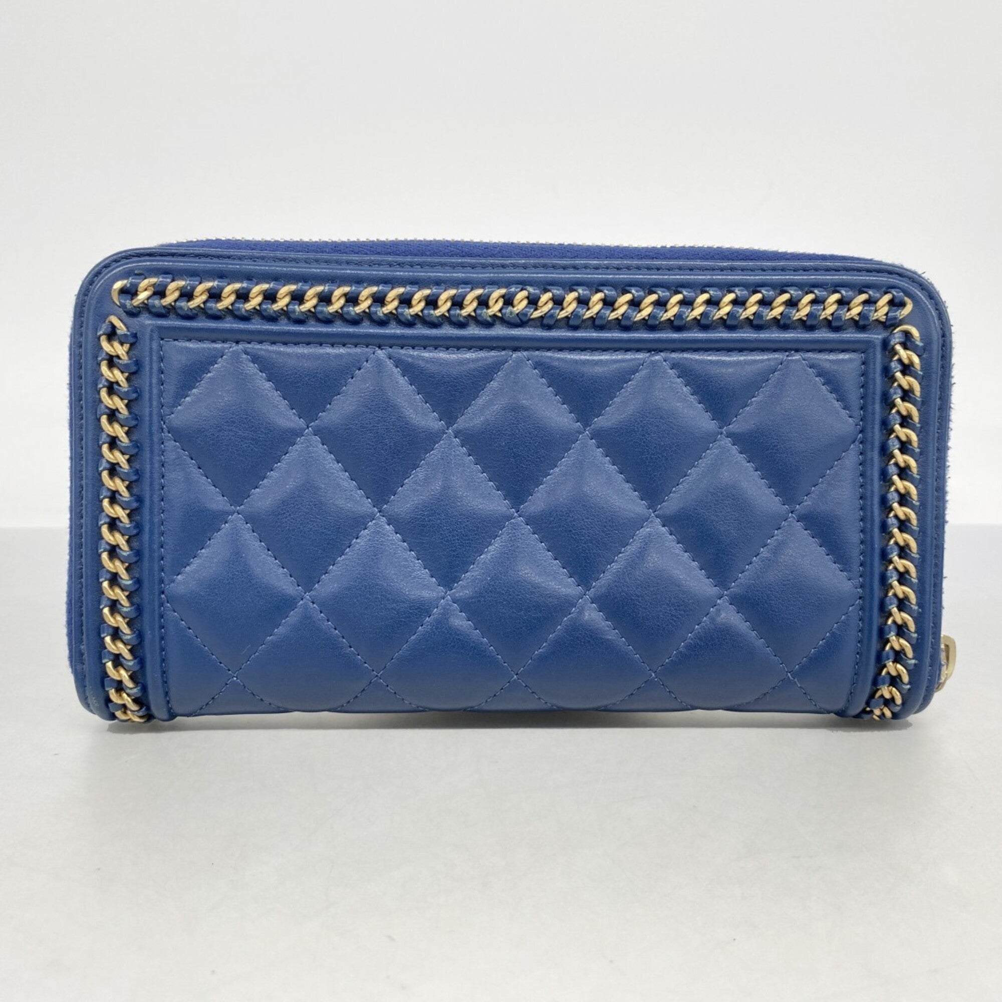 Chanel Navy Leather Long Wallet (Bi-Fold) (Pre-Owned)