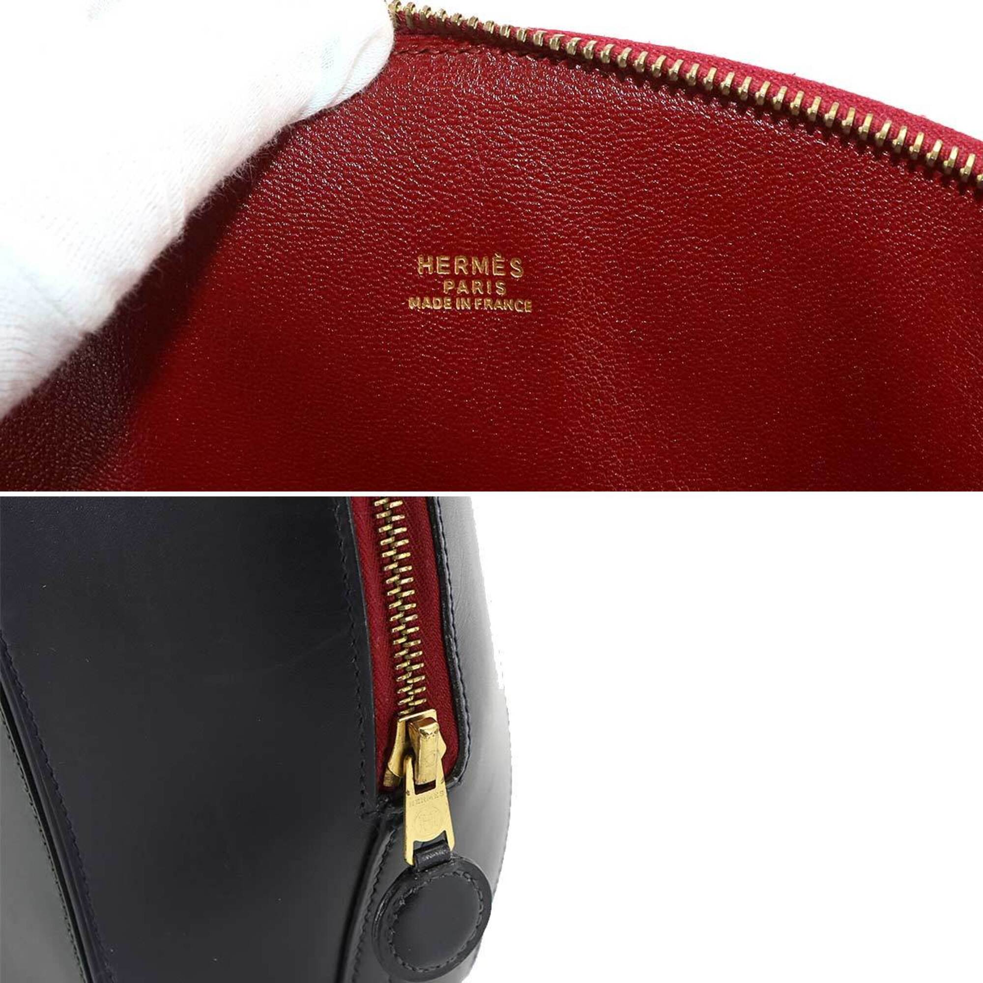 Hermes Blue Indigo Green Rouge H Box Calf Leather Handbag (Pre-Owned)
