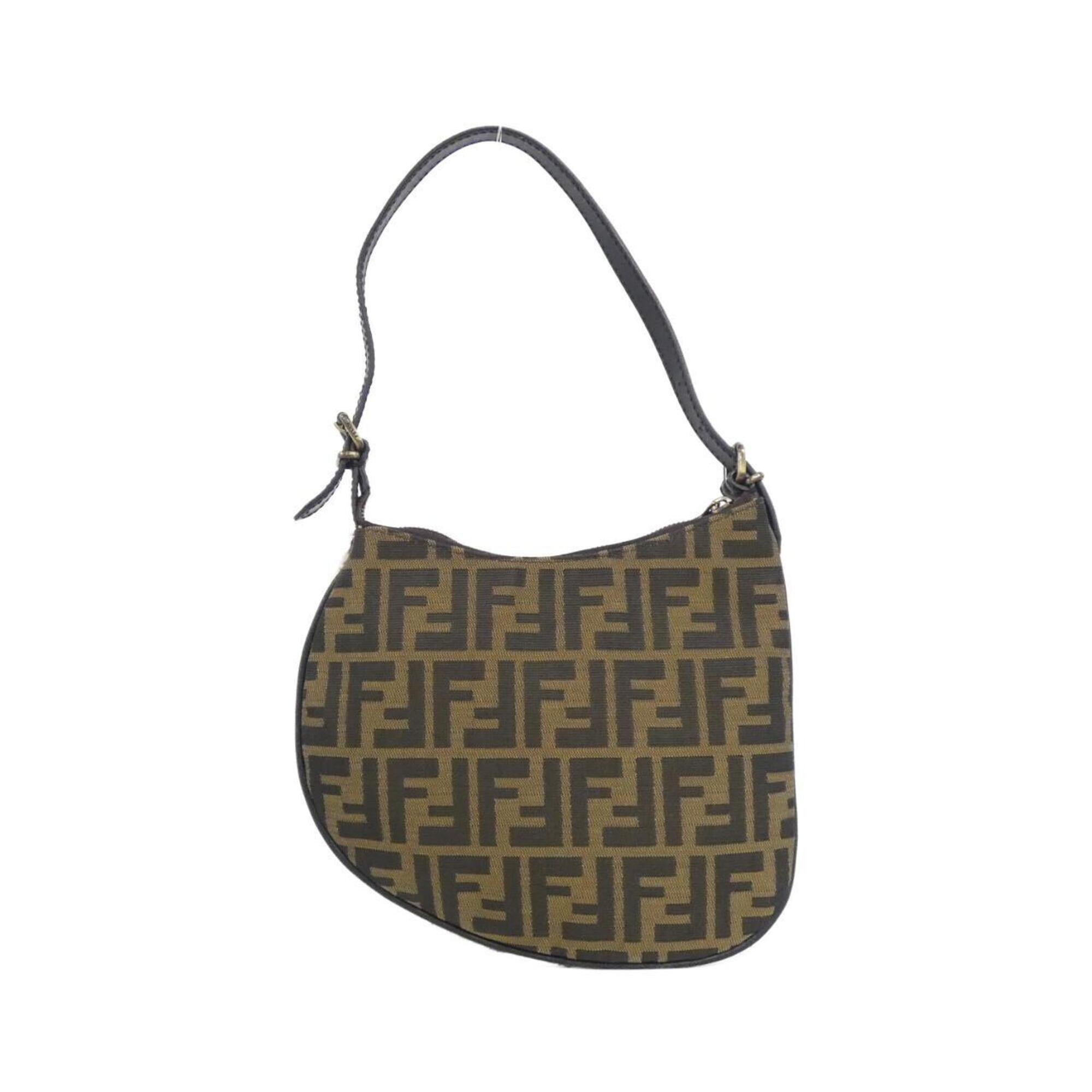 Fendi Beige Brown Leather Canvas Shoulder Bag (Pre-Owned)