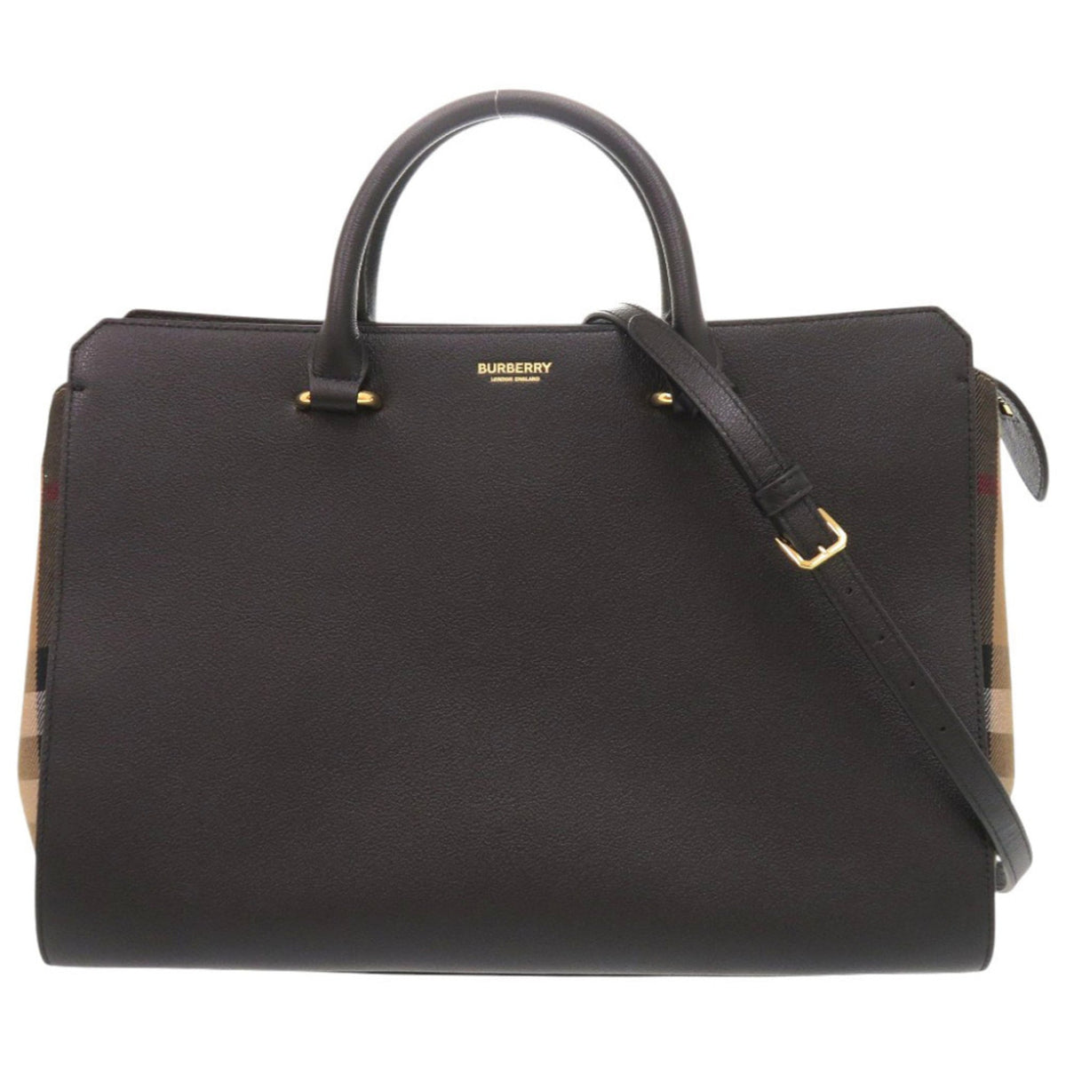 Burberry Black Leather Canvas Handbag Shoulder Bag Tote Bag (Pre-Owned)