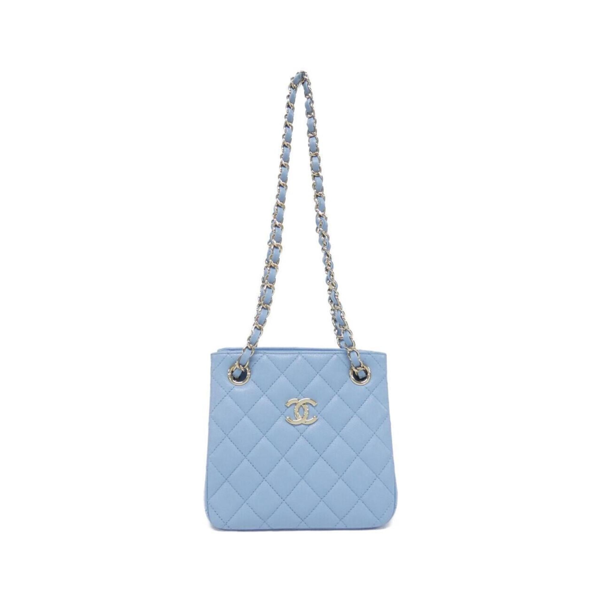 Chanel Light Blue Grained Calfskin Shoulder Bag (Pre-Owned)