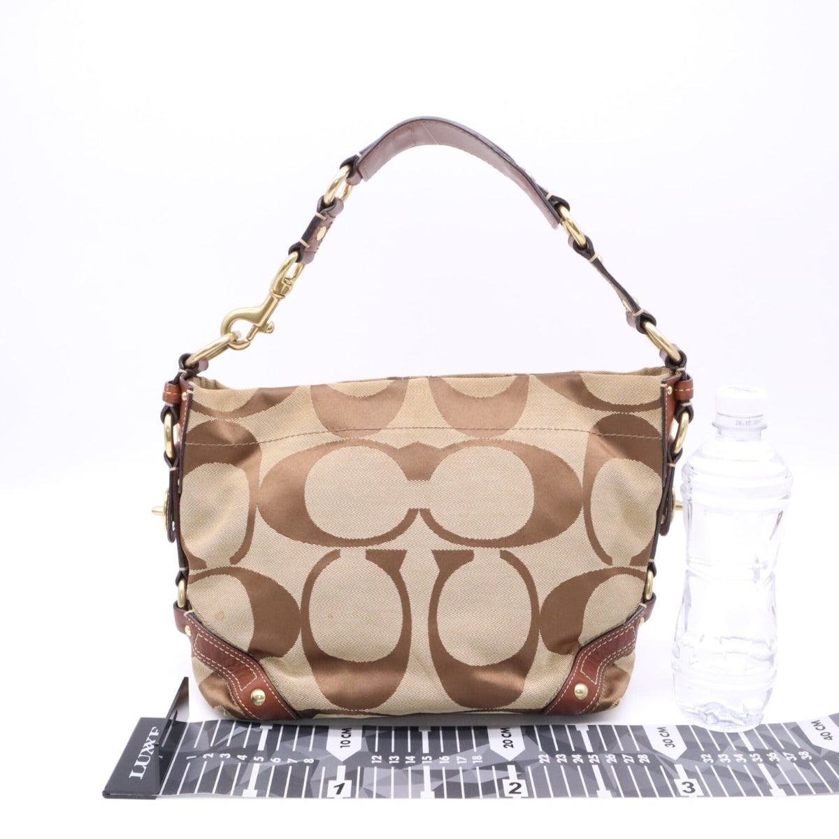Coach Beige Brown Signature Line Shoulder Bag (Pre-Owned)