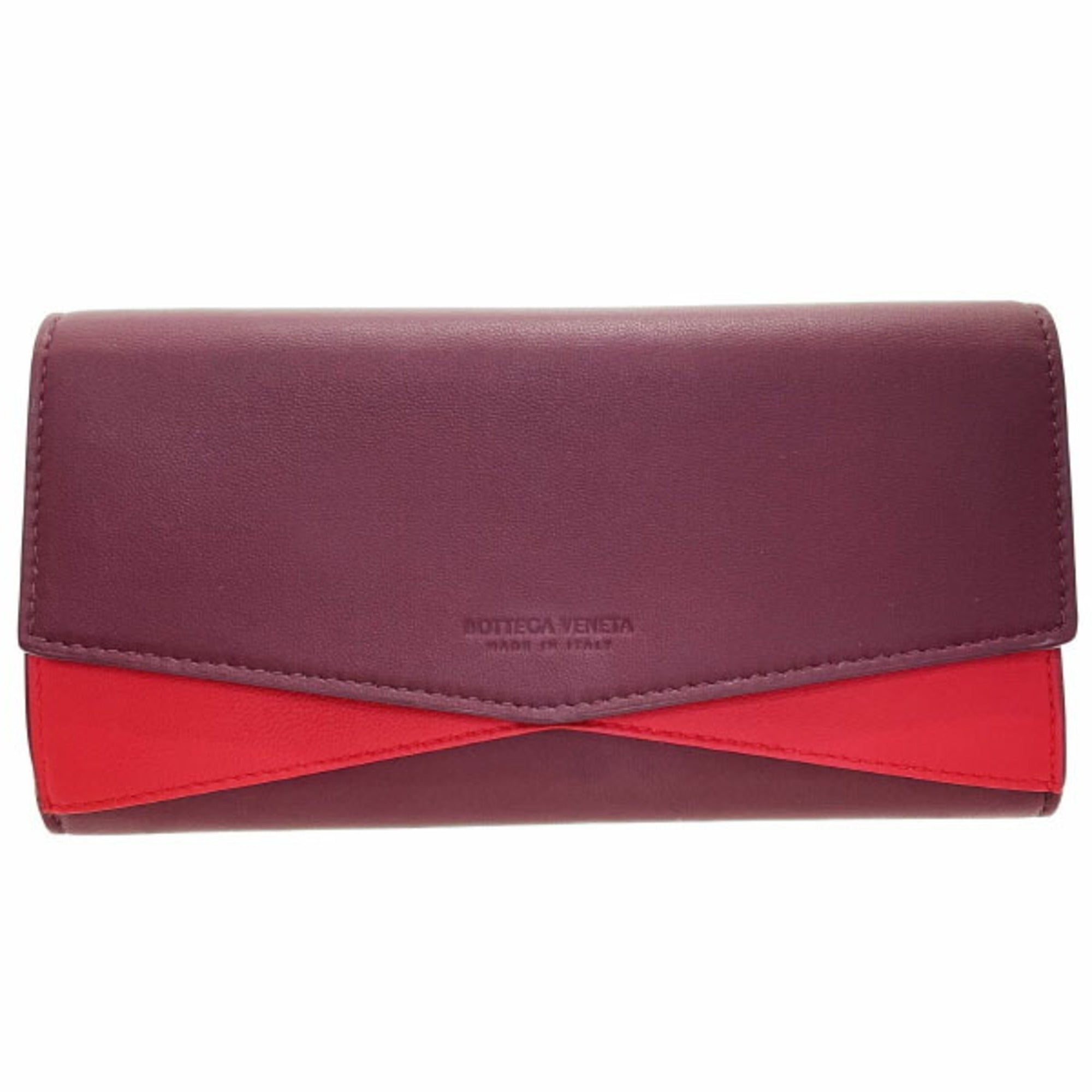 Bottega Veneta Bordeaux Red Color Leather Long Wallet (Bi-Fold) (Pre-Owned)