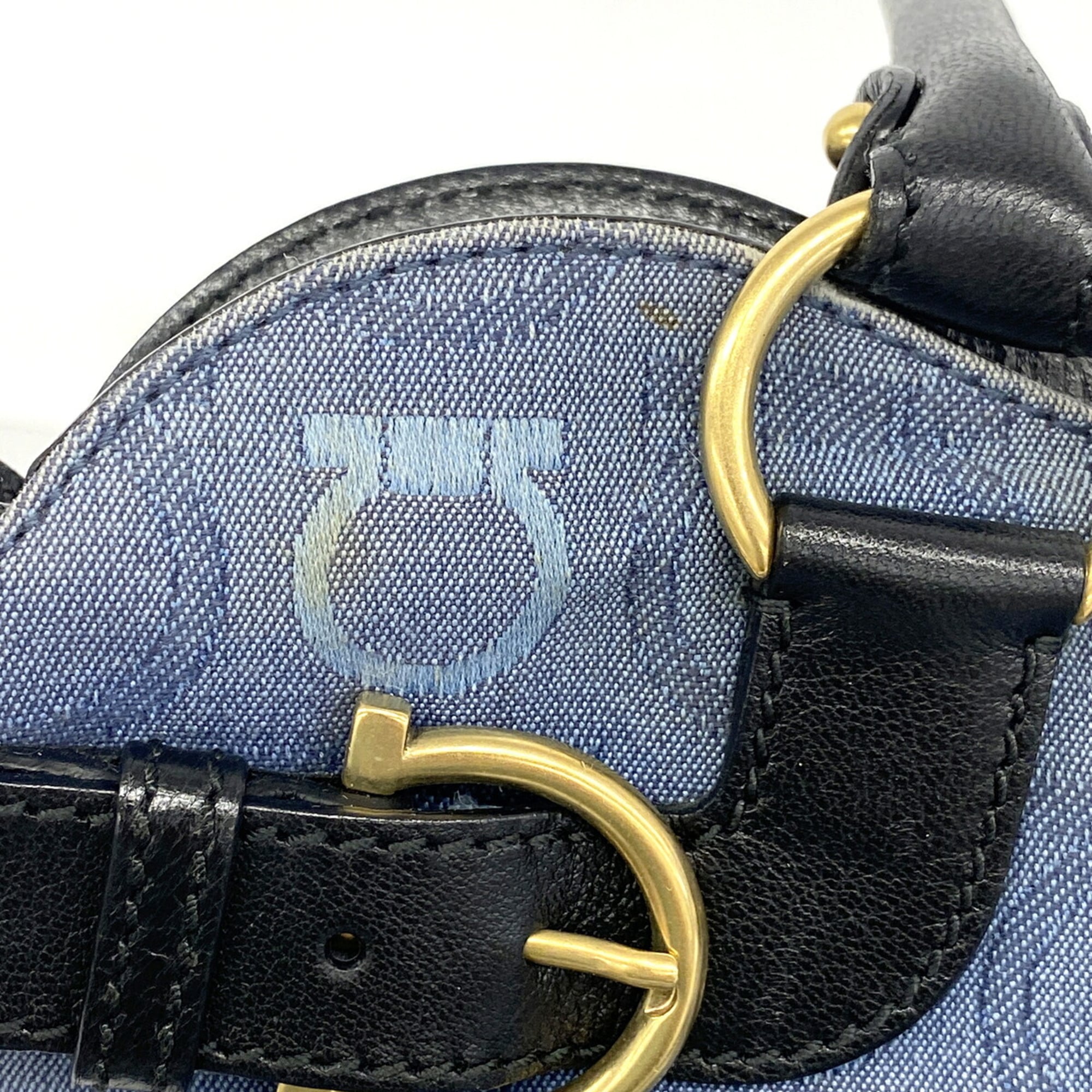 Salvatore Ferragamo Black Blue Canvas Handbag (Pre-Owned)