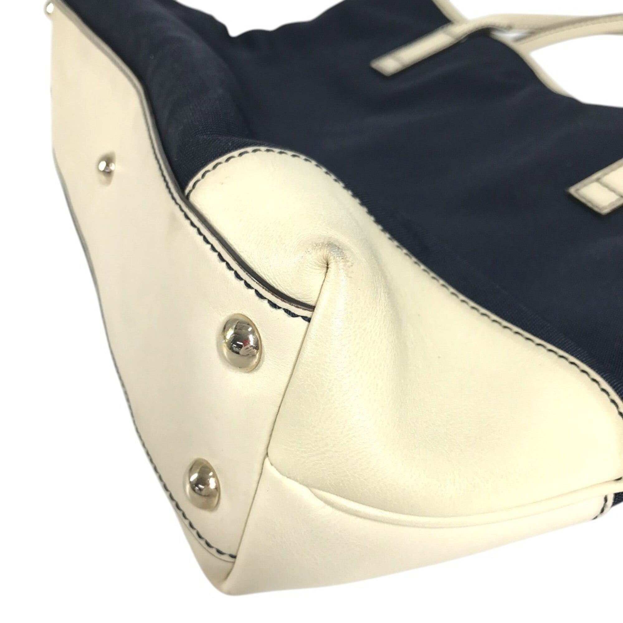 Gucci Gg Canvas Navy White Leather Canvas Handbag Shoulder Bag Tote Bag (Pre-Owned)