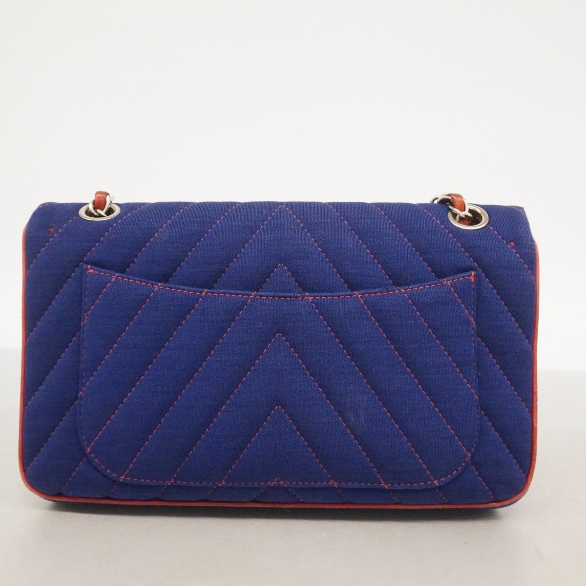 Chanel Navy Red Color Canvas Shoulder Bag (Pre-Owned)