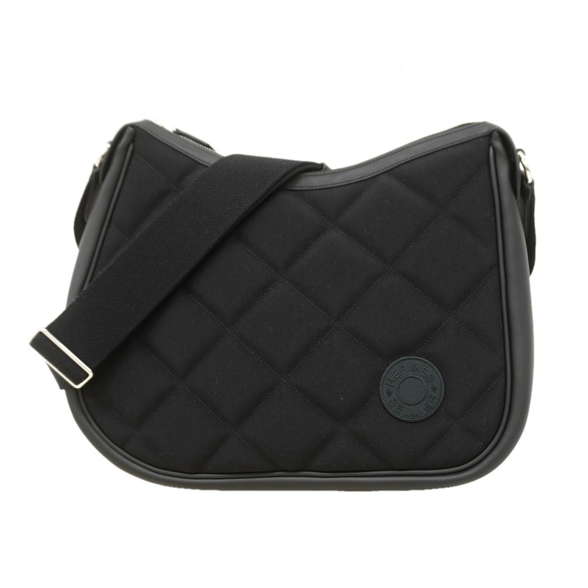 Hermes Black Swift Leather Cotton Shoulder Bag (Pre-Owned)