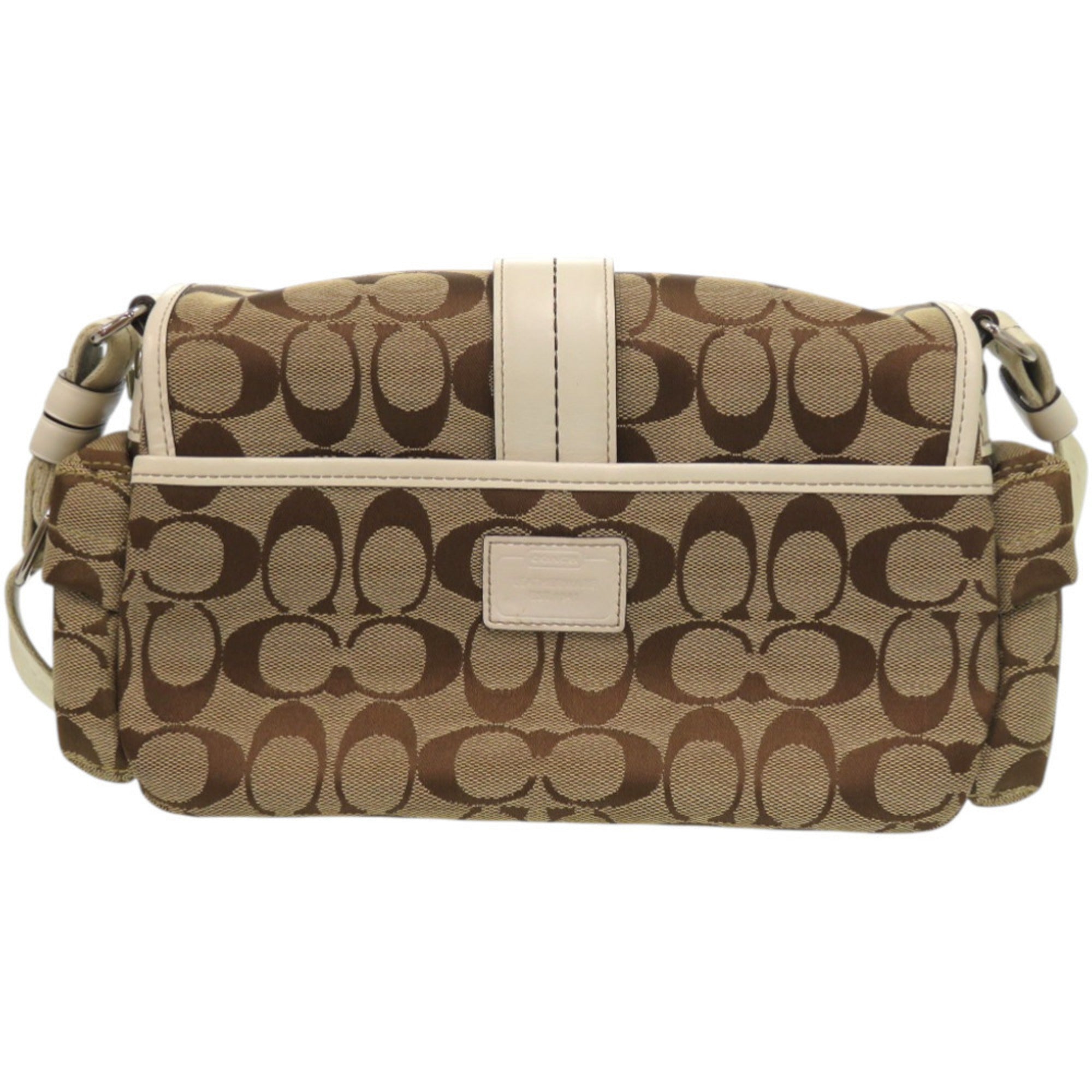 Coach Beige Brown Leather Canvas Shoulder Bag (Pre-Owned)